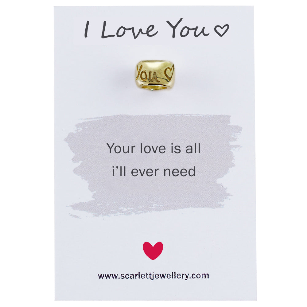 I love you engraved solid gold bead charm Scarlett Jewellery