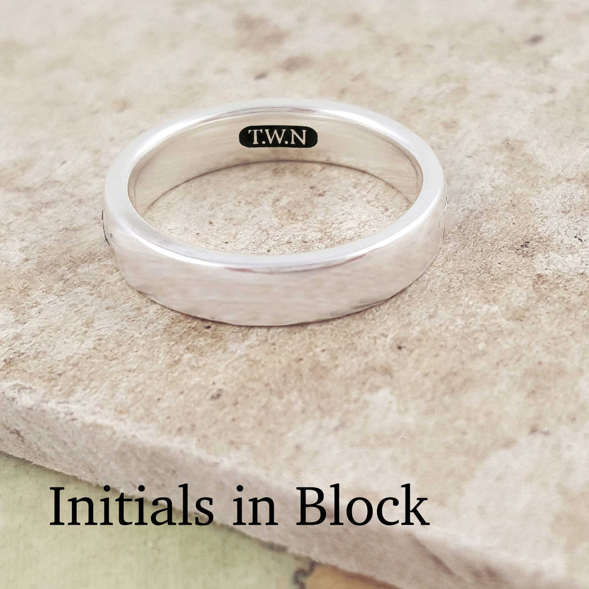 personalised unisex silver ring engraved with custom message