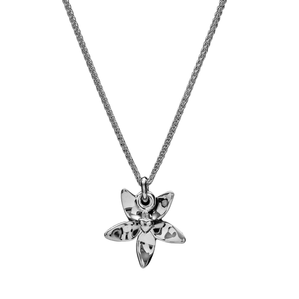 Silver jasmine flower necklace with heart on the back RHS Chelsea Flower Show Scarlett Jewellery
