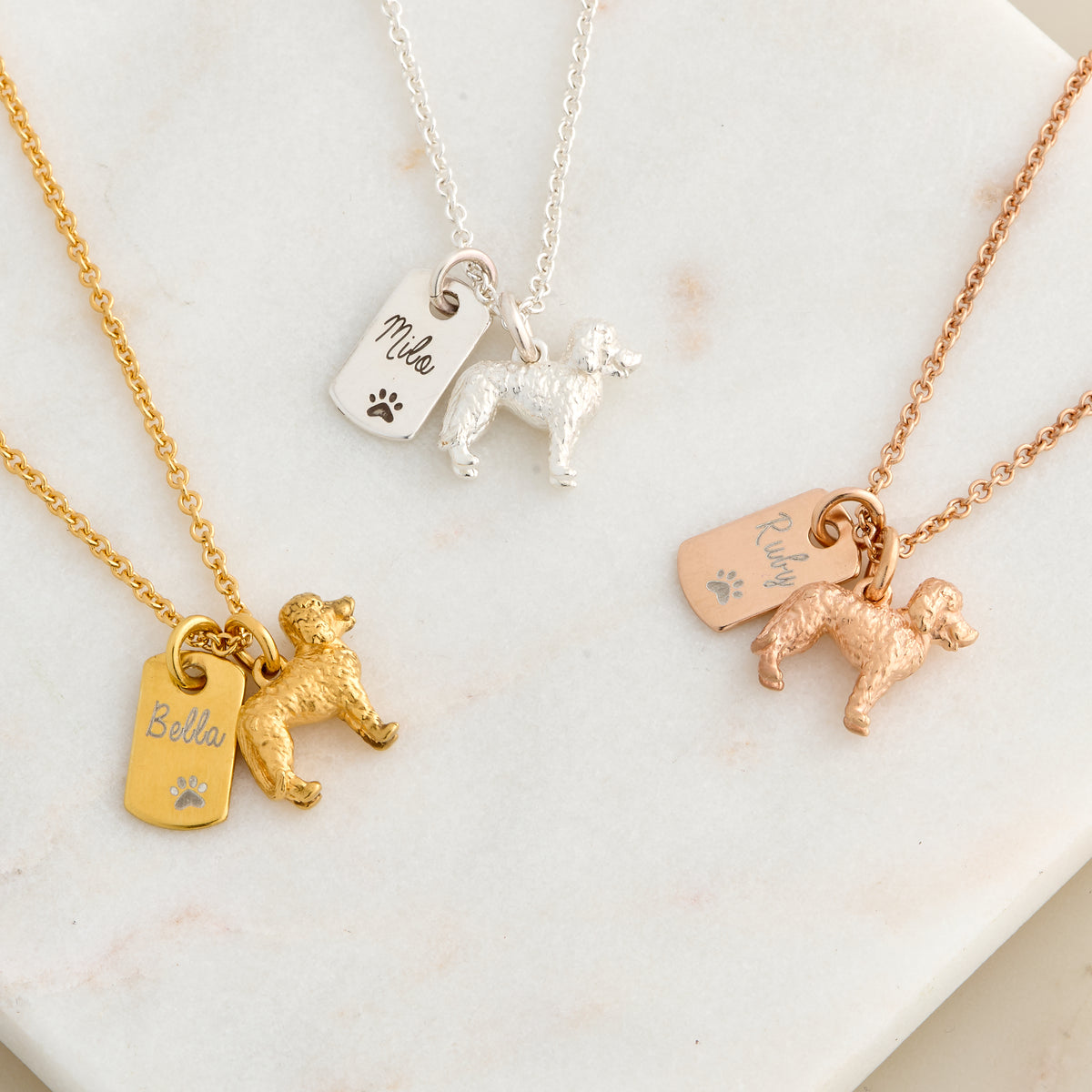 labradoodle silver gold rose gold personalised necklace gift from the dog pet loss scarlett jewellery UK