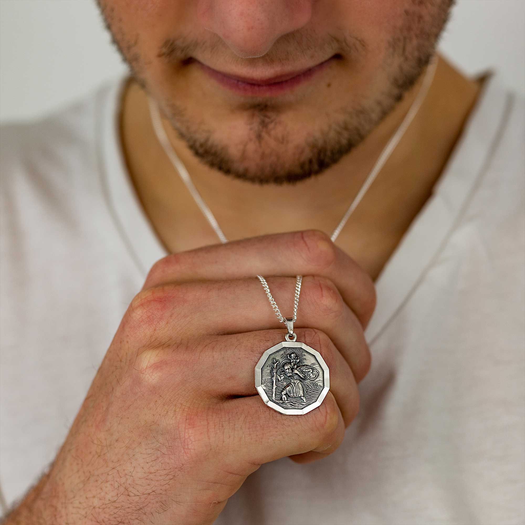 large dodecagon 12 sided saint christopher necklace for men 18th 21st 16th birthday gift for son grandson