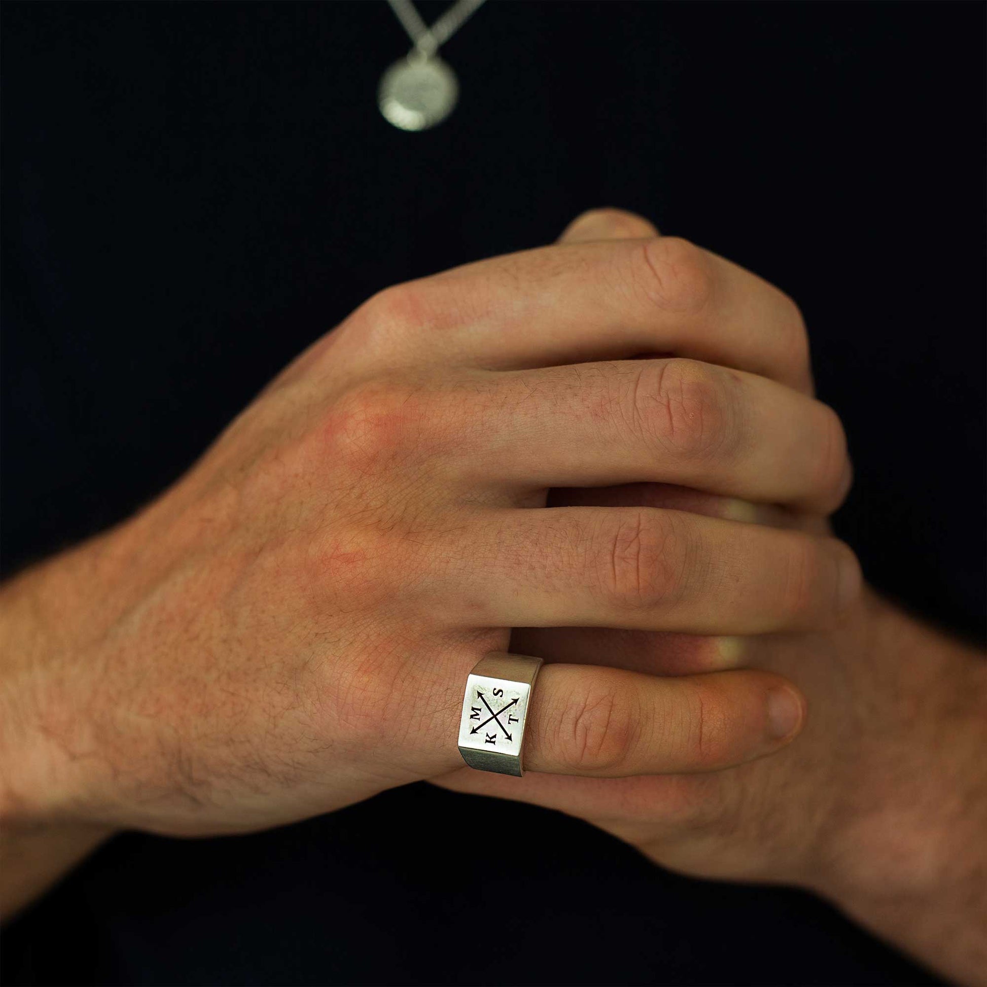 mens silver signet ring with family initials custom engraved personalised gift for dad husband