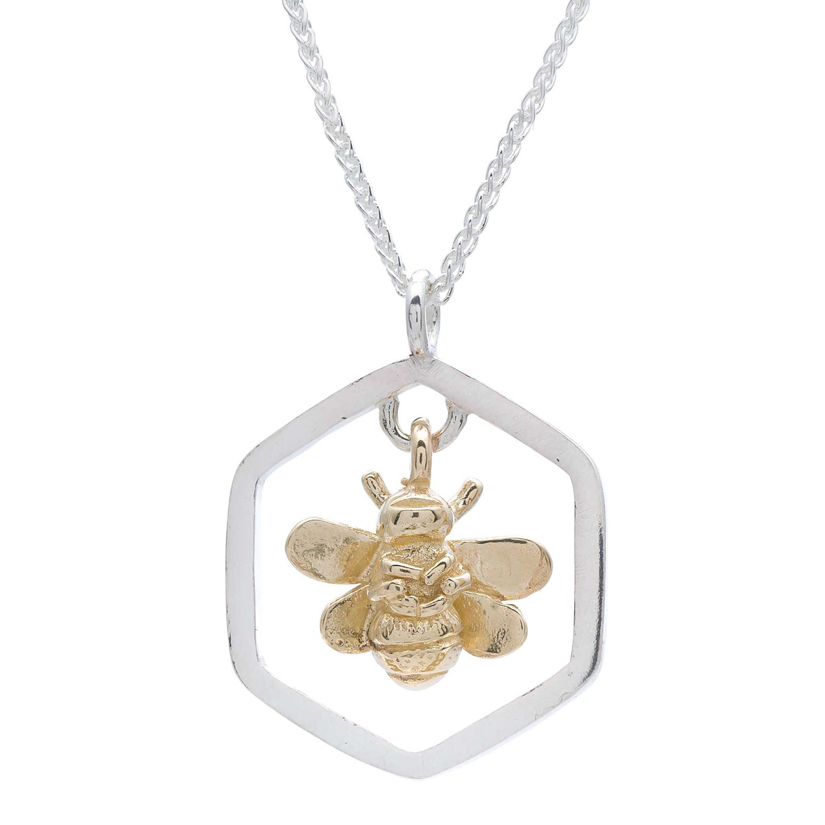 Large Honey Bee Gold And Silver Hexagon Honeycomb Necklace Scarlett Jewellery