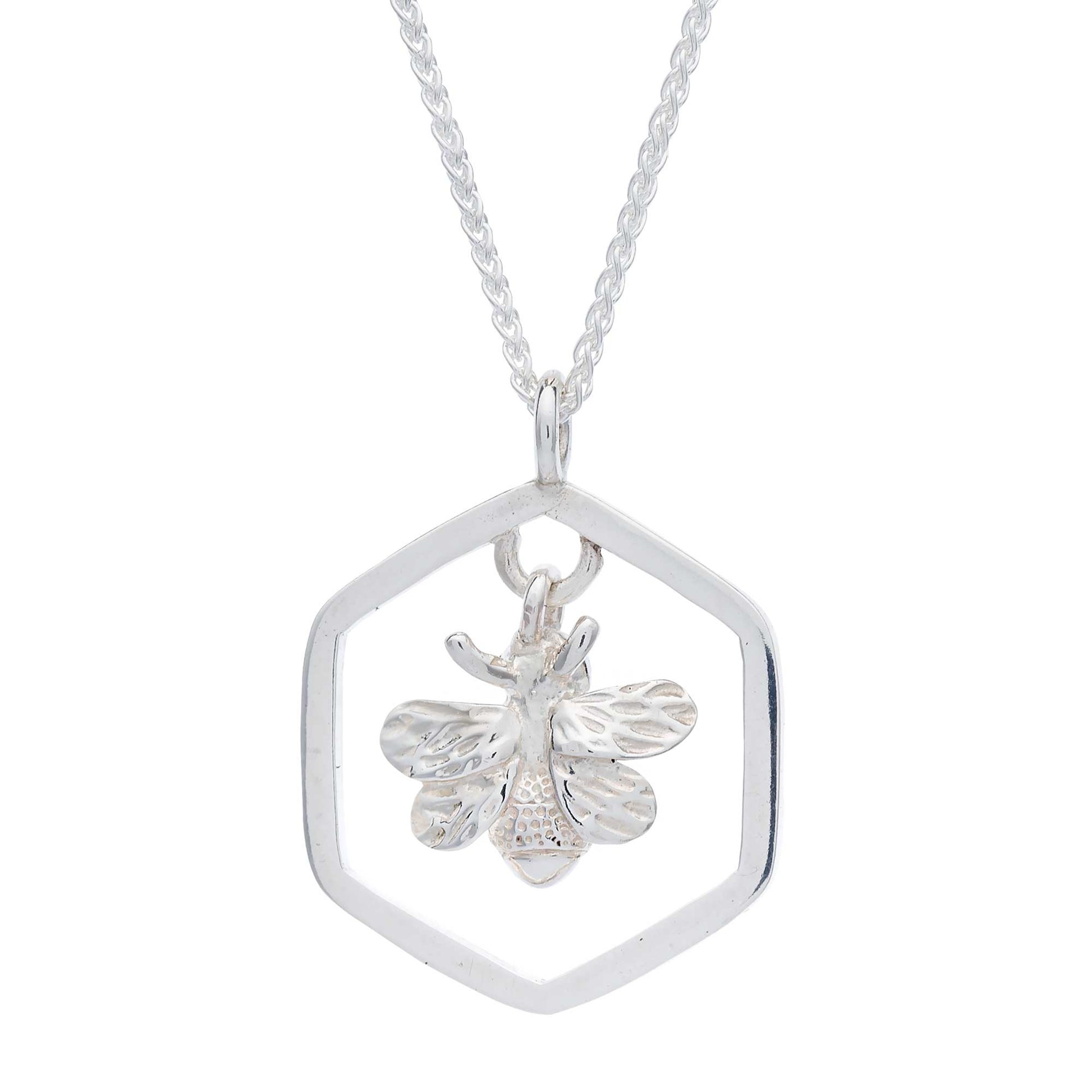 honey bee solid sterling silver honeycomb hexagon necklace scarlett jewellery