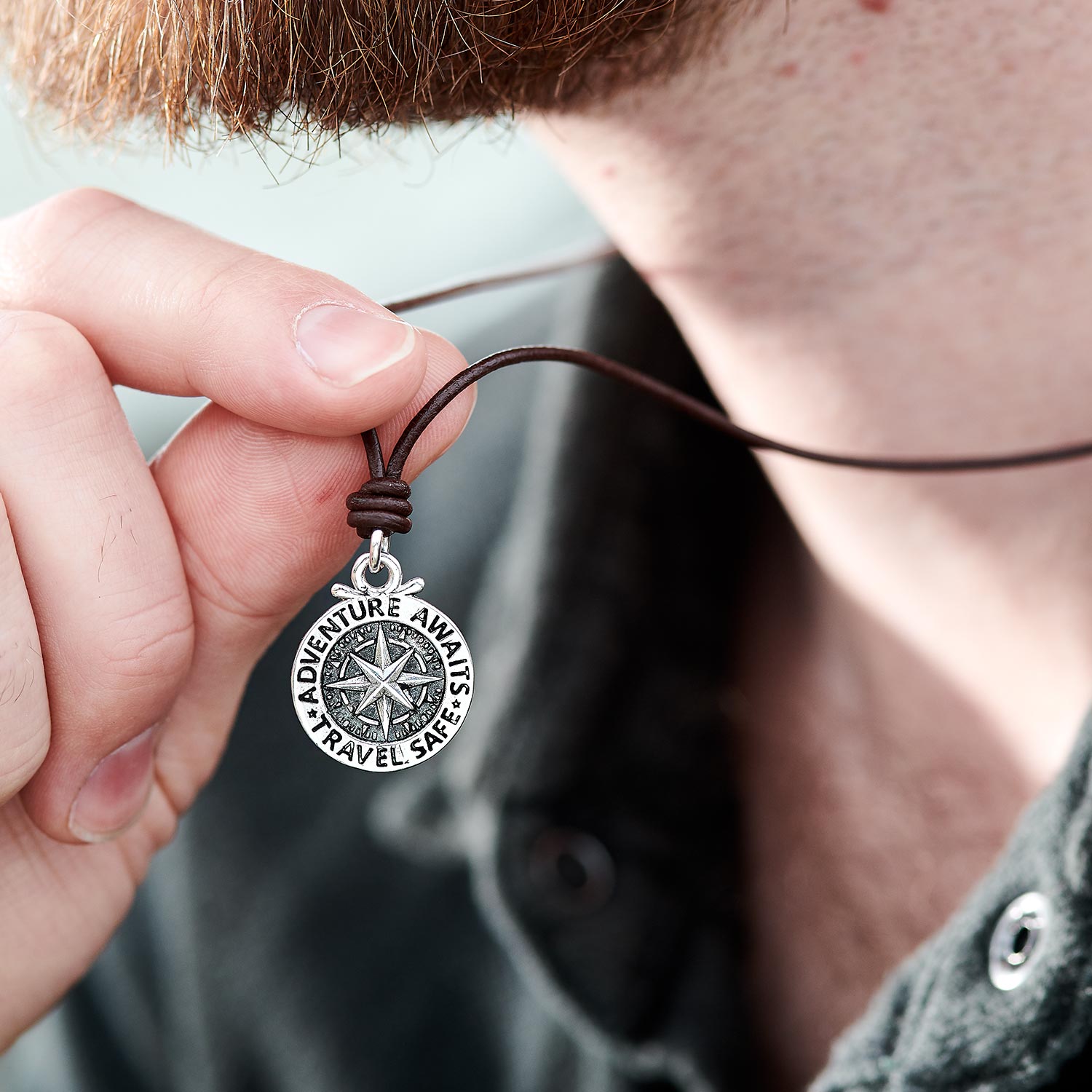 vegan or leather cord silver adventure necklace travel safe