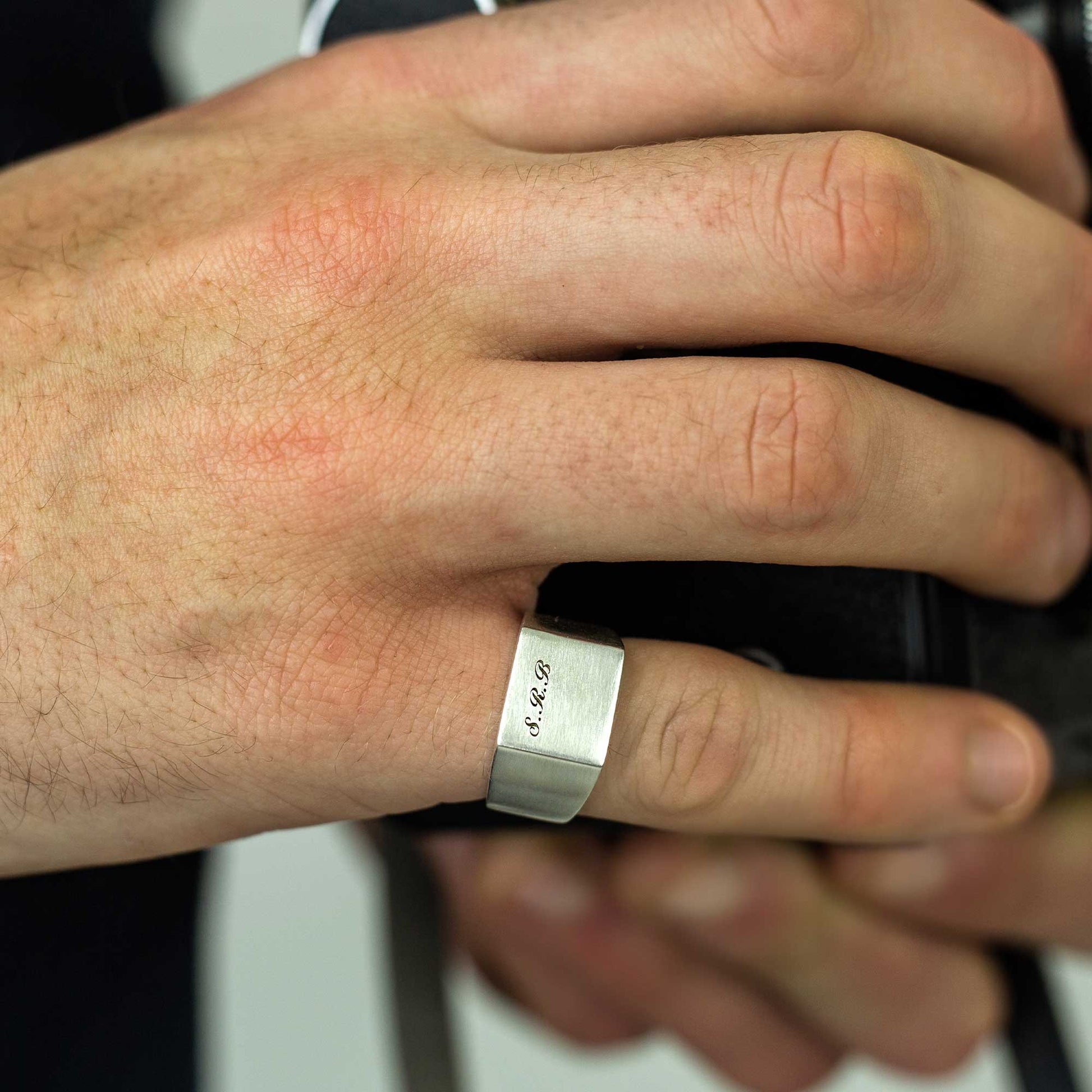 silver signet ring bespoke personalised engrave with script monogram initials mans pinky ring gift for son grandson