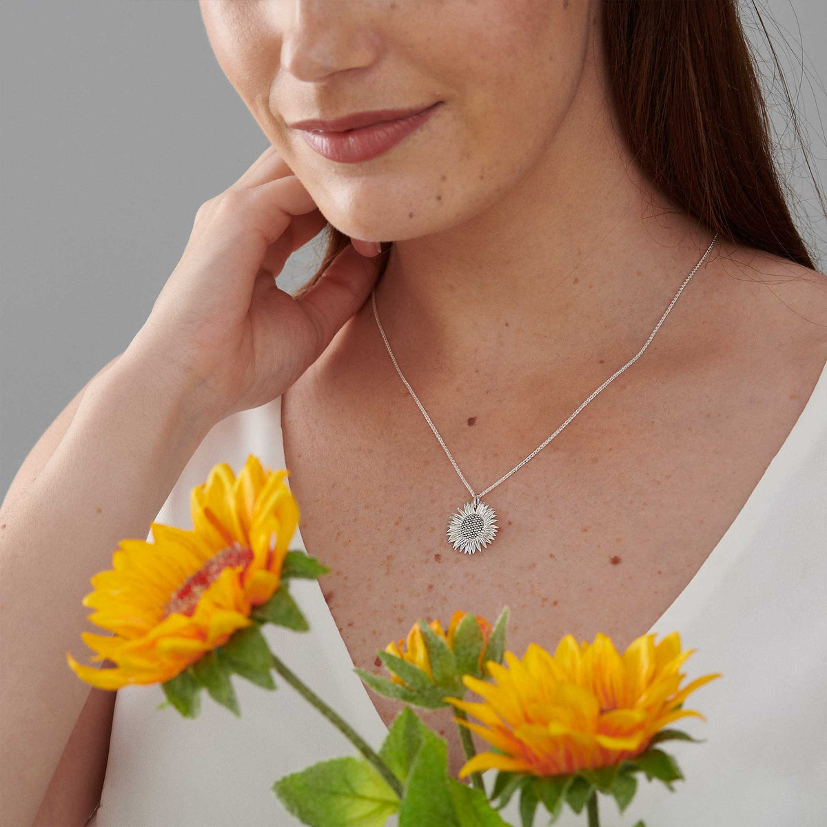 solid silver sunflower pendant necklace scarlett jewellery for chelsea flower show