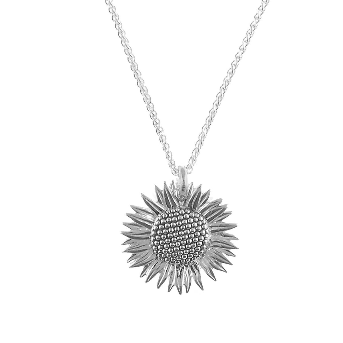 large sterling silver sunflower pendant necklace scarlett jewellery uk