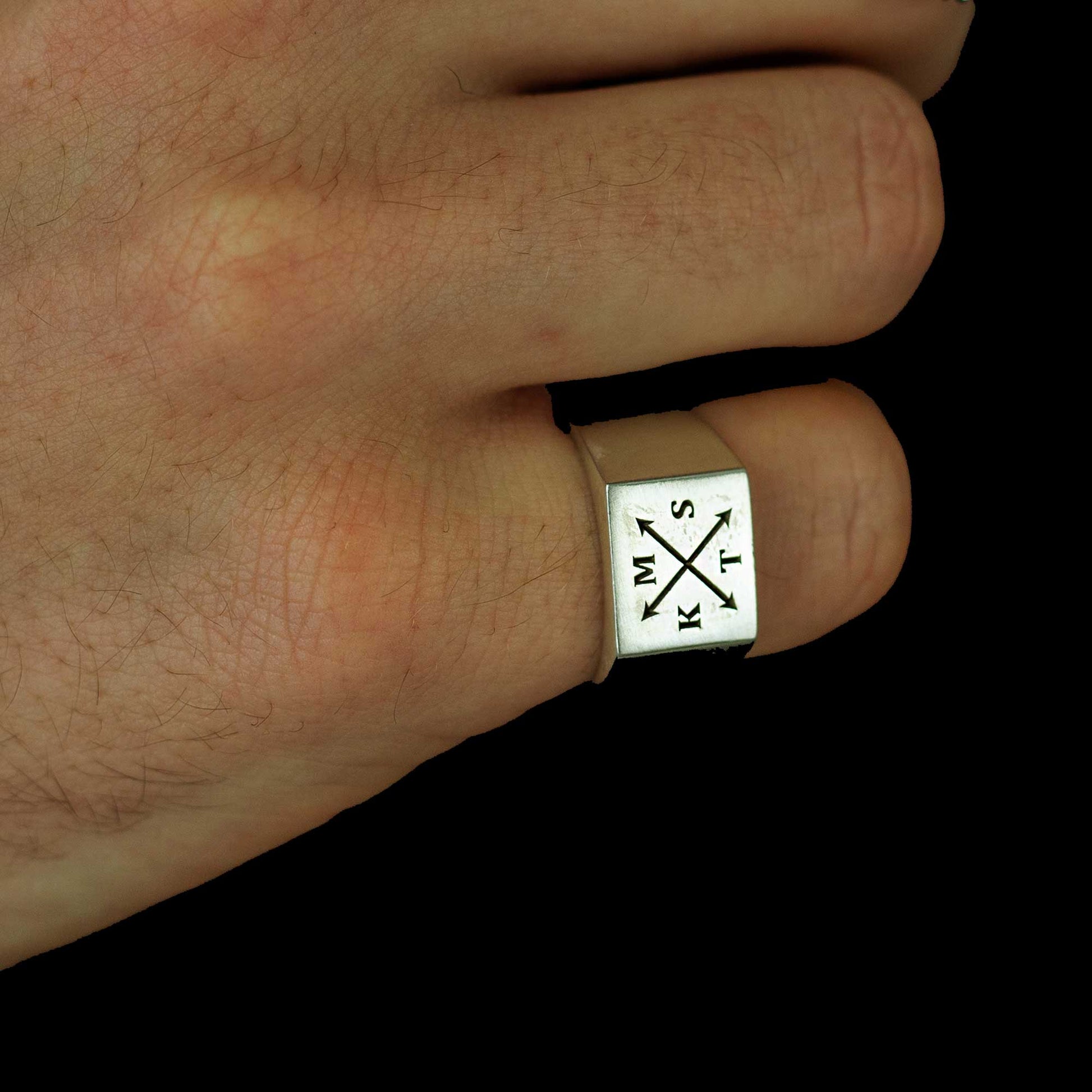 mens silver signet ring with family initials custom engraved personalised gift for dad husband