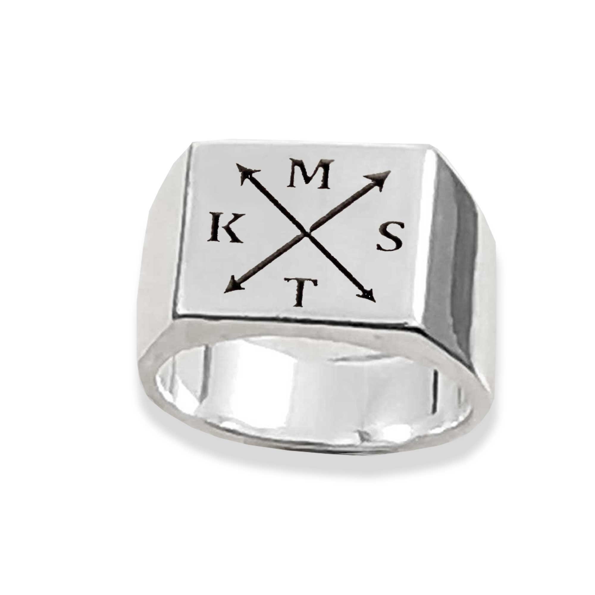 Elefezar Personalized Signet Monogram Ring 925 Sterling Silver Square Rings  Custom with 3 Initials