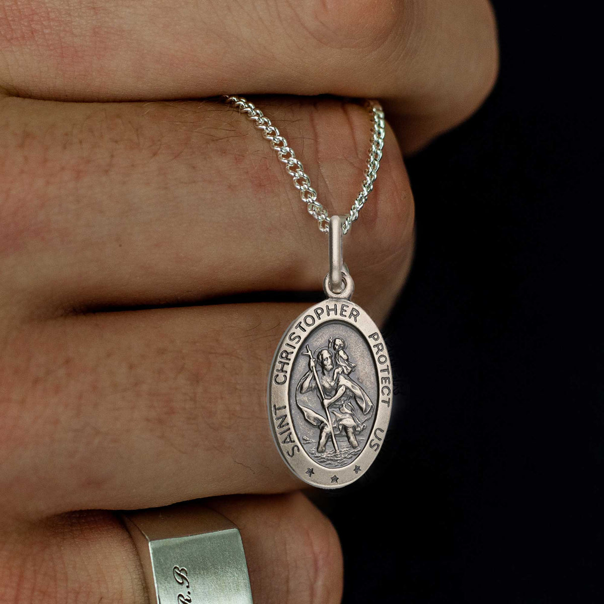 Oval mans saint christopher sterling silver st christopher protect us Off The Map Jewellery