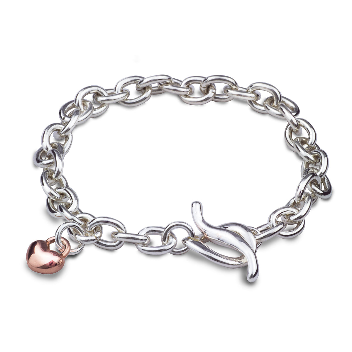Lifetime Traditional Vintage Style Silver Charm Bracelet with Rose Gold Heart