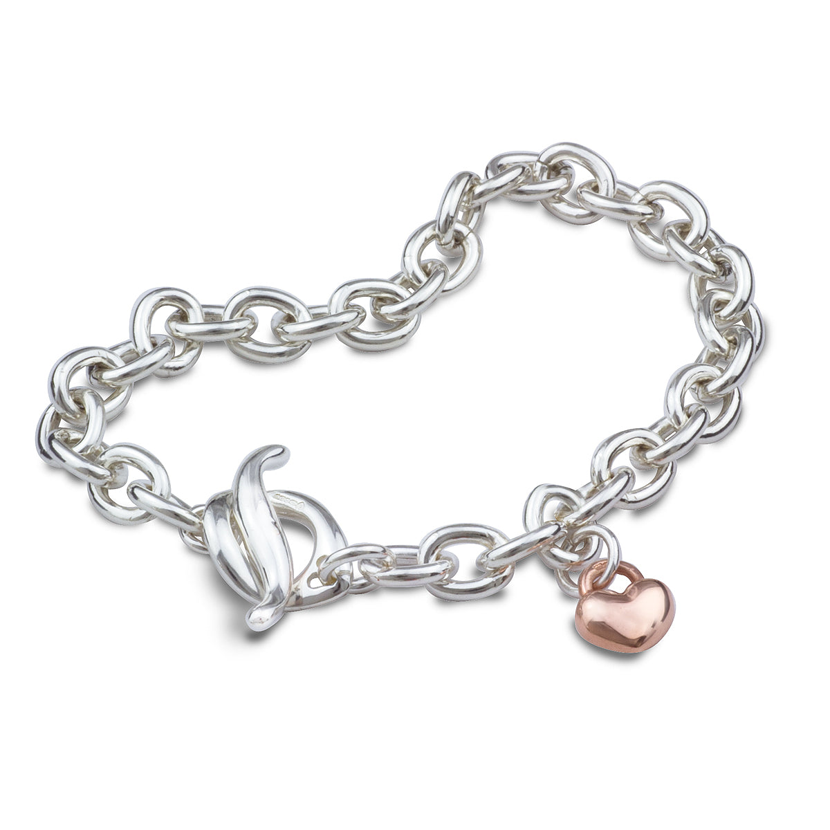 Lifetime Traditional Vintage Style Silver Charm Bracelet with Rose Gold Heart