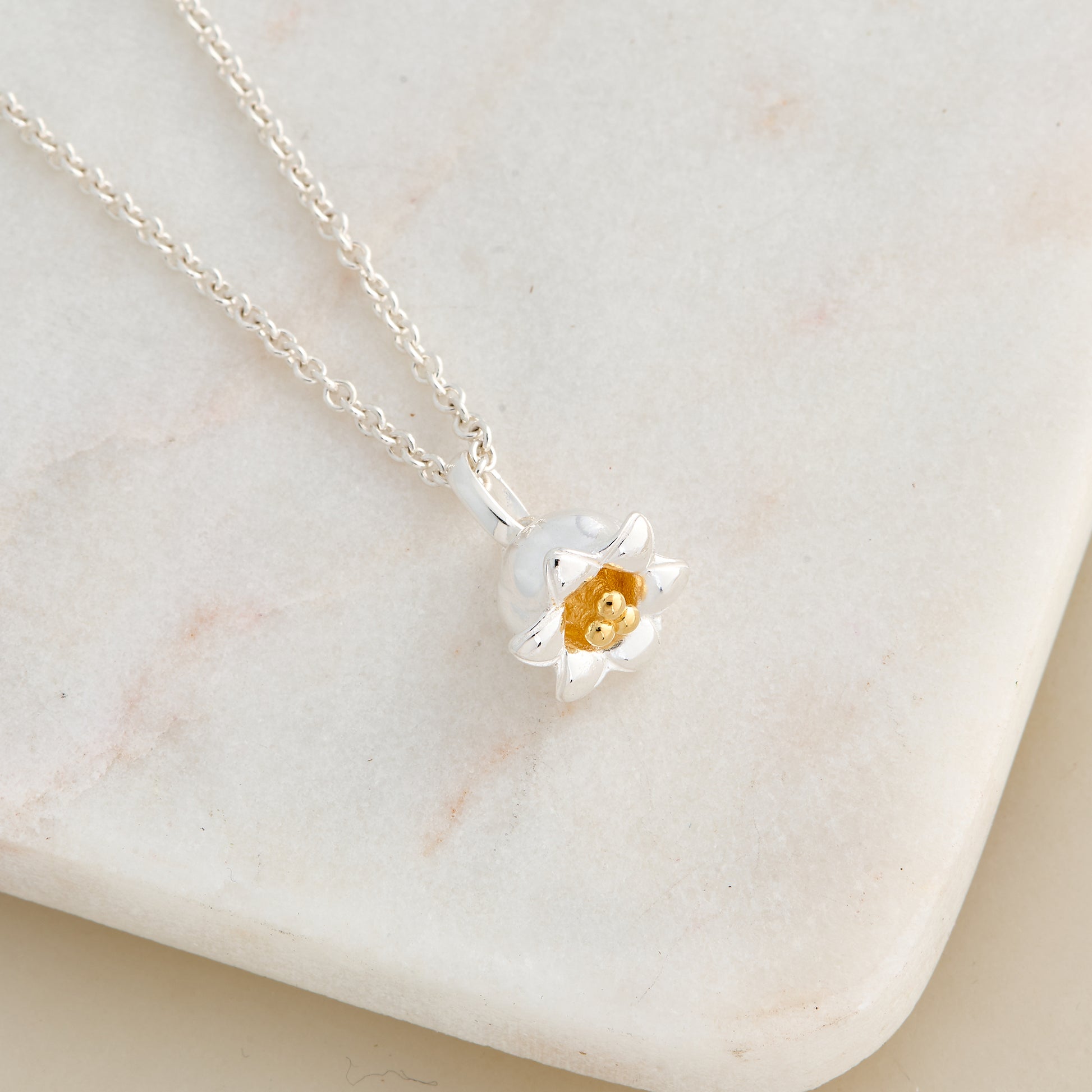 llily of the valley silver and gold necklace chelsea flower show Scarlett Jewellery