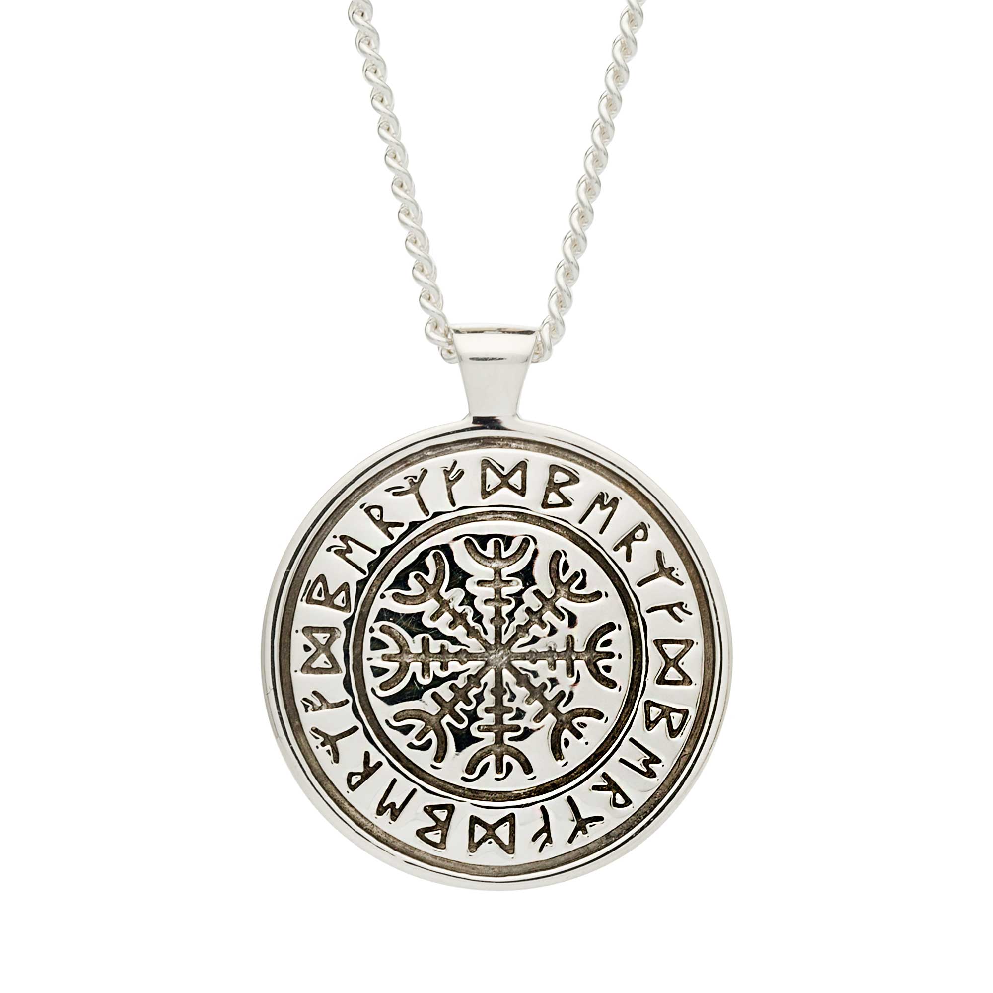 Solid Silver Necklace with Nordic Runes - Men's Unique Gift