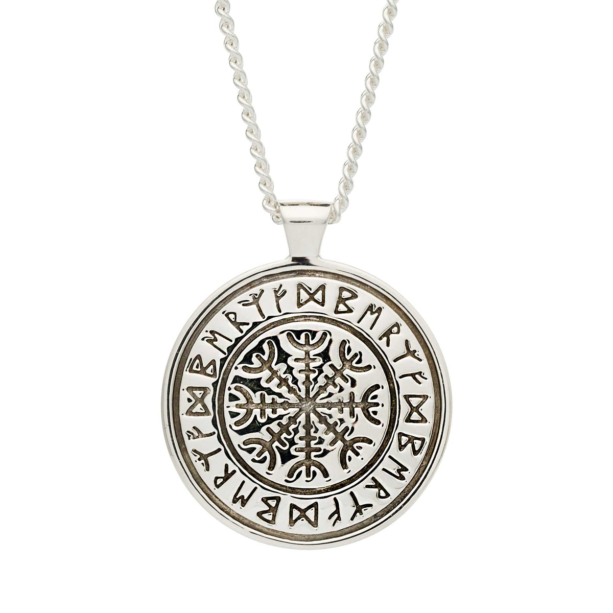 Solid Silver Necklace with Nordic Runes - Men&#39;s Unique Gift