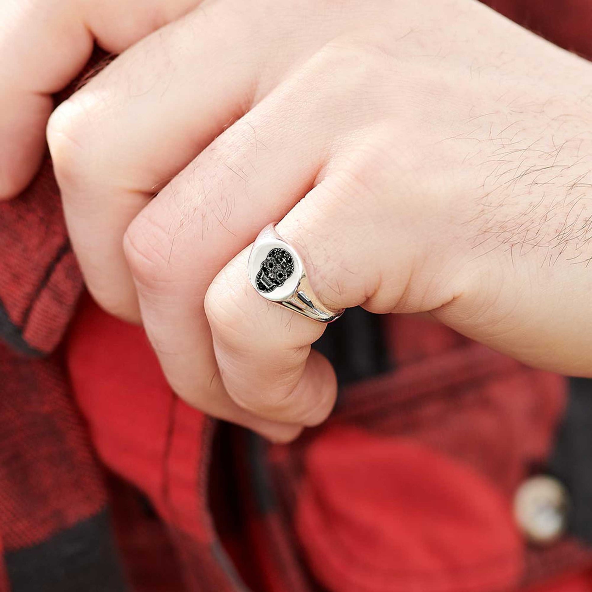 Mexican sugar skull solid silver signet ring for men pinky ring