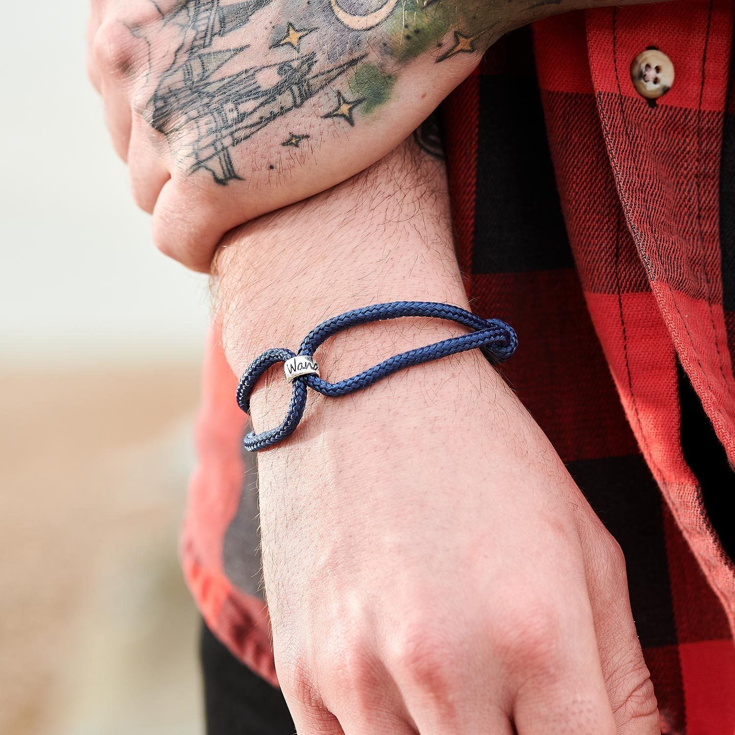 Original Wanderlust gifts for men, adjustable vegan cord bracelet in black