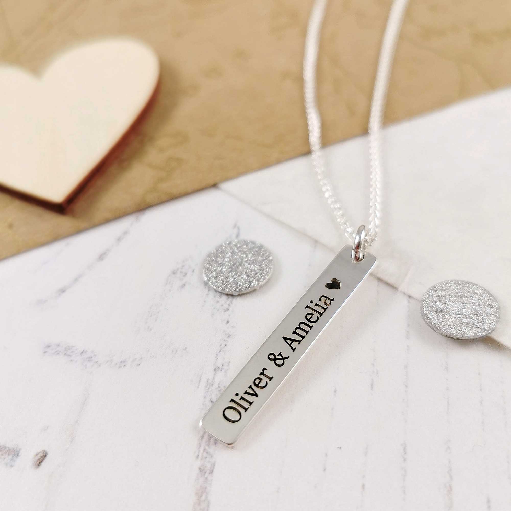 Personalised solid sterling silver tag necklace engraved with name date or message Scarlett Jewellery