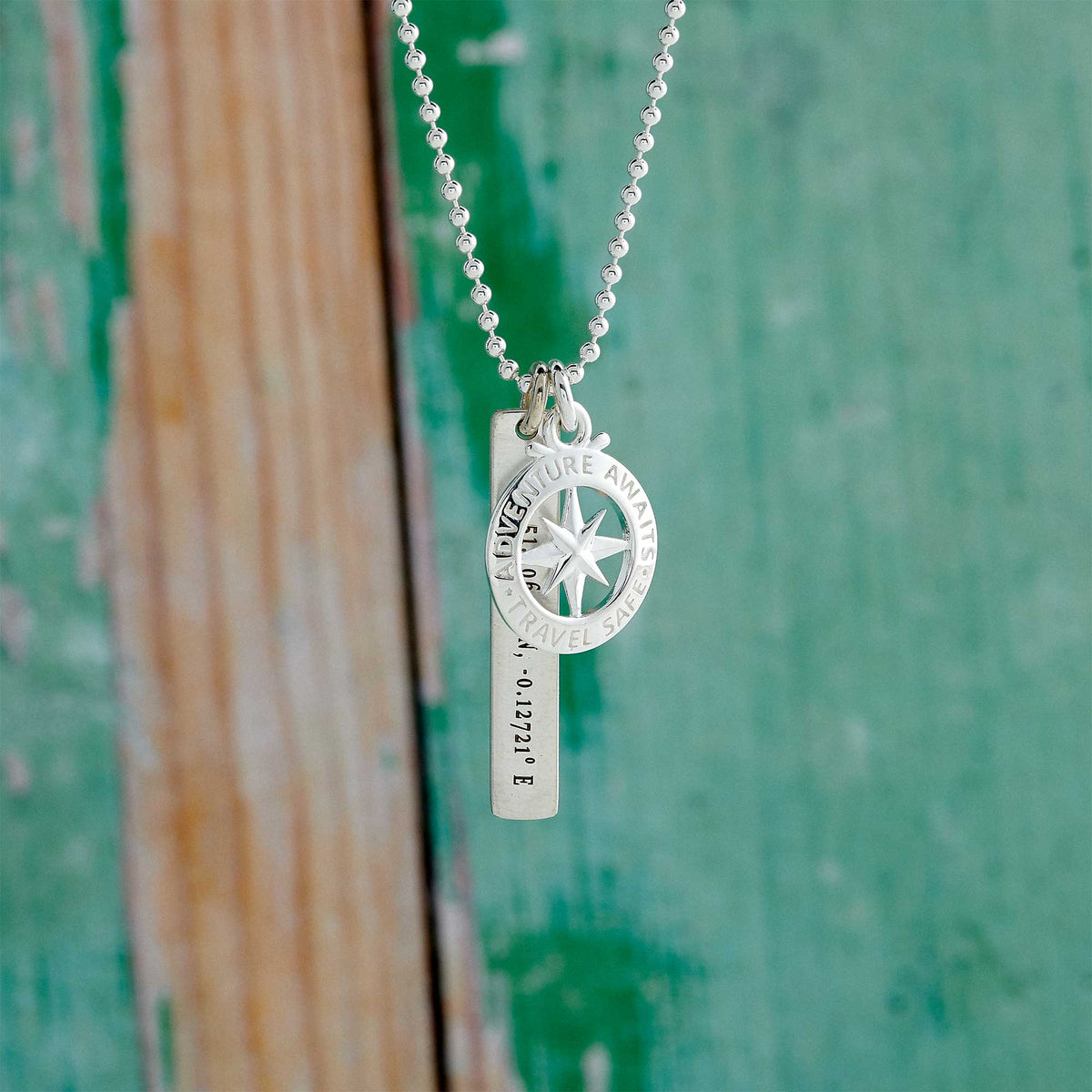 coordinated latitude longitude engraved compass necklace gift for son daughter going away travel gift remind of home
