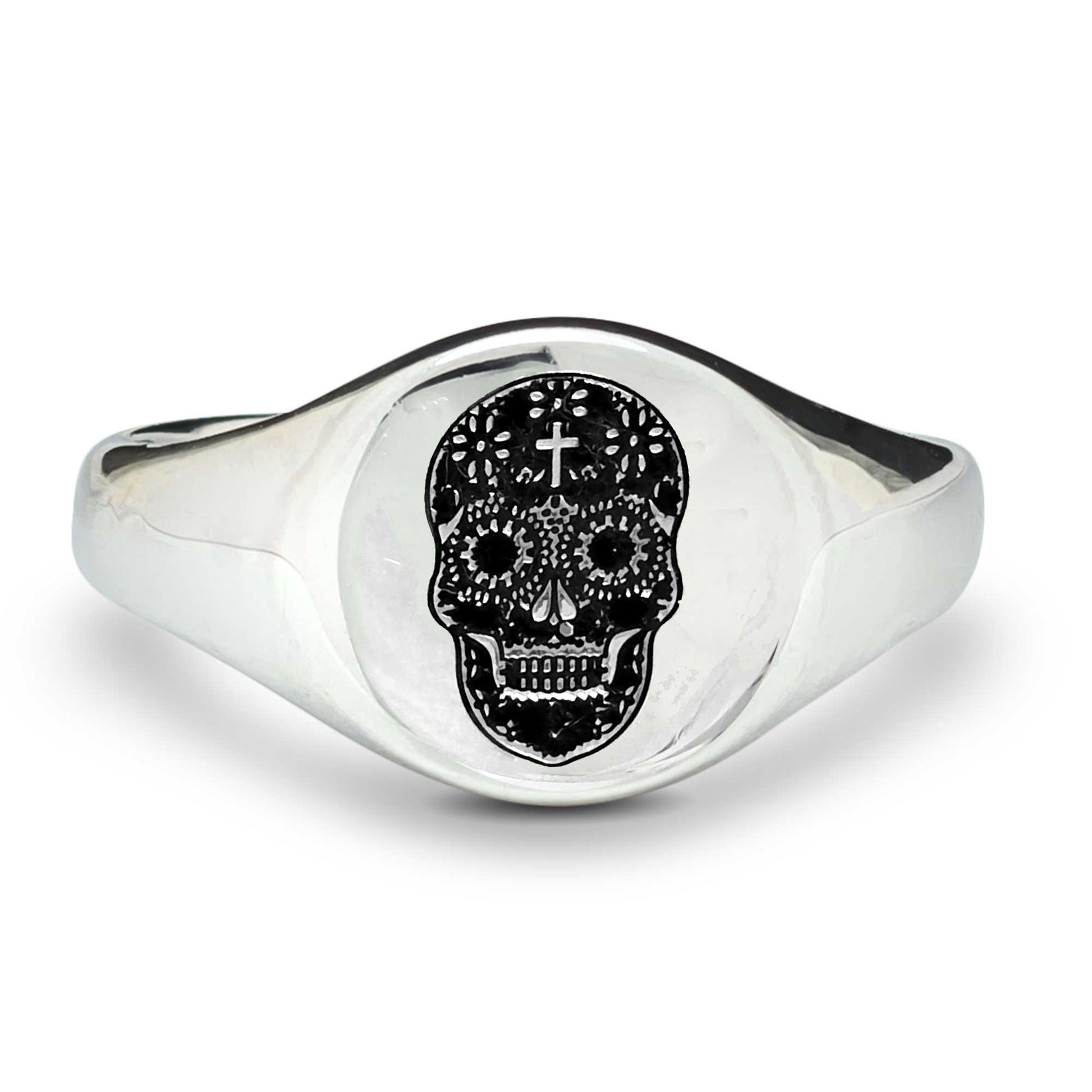 mens silver sugar skull signet ring day of the dead jewellery design scarlett Jewellery Off The Map