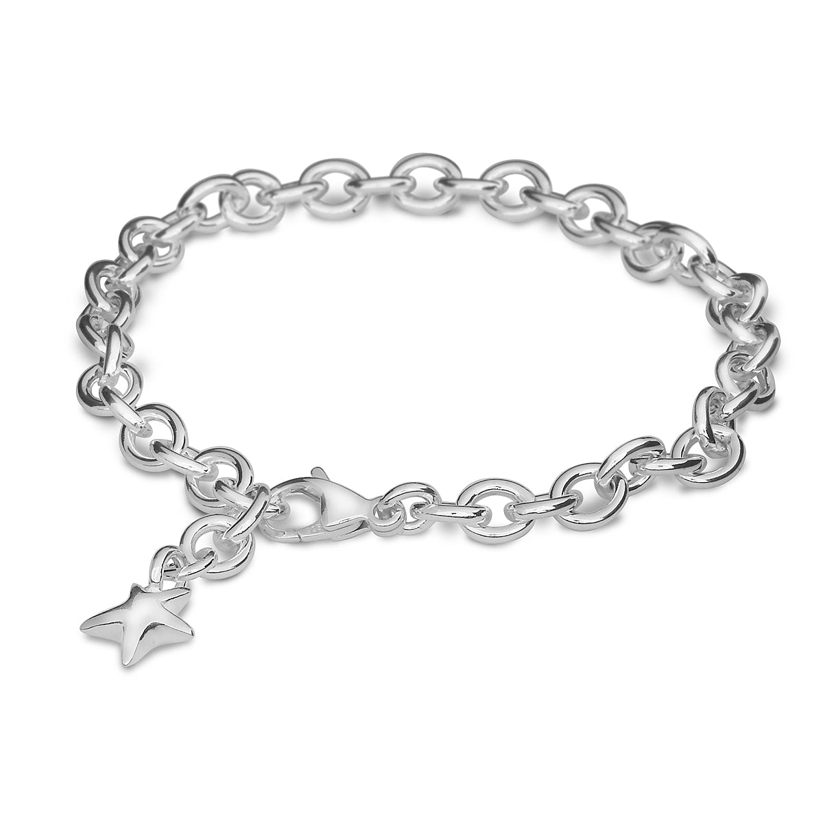 Adjustable Solid Silver Charm Bracelet for Girls