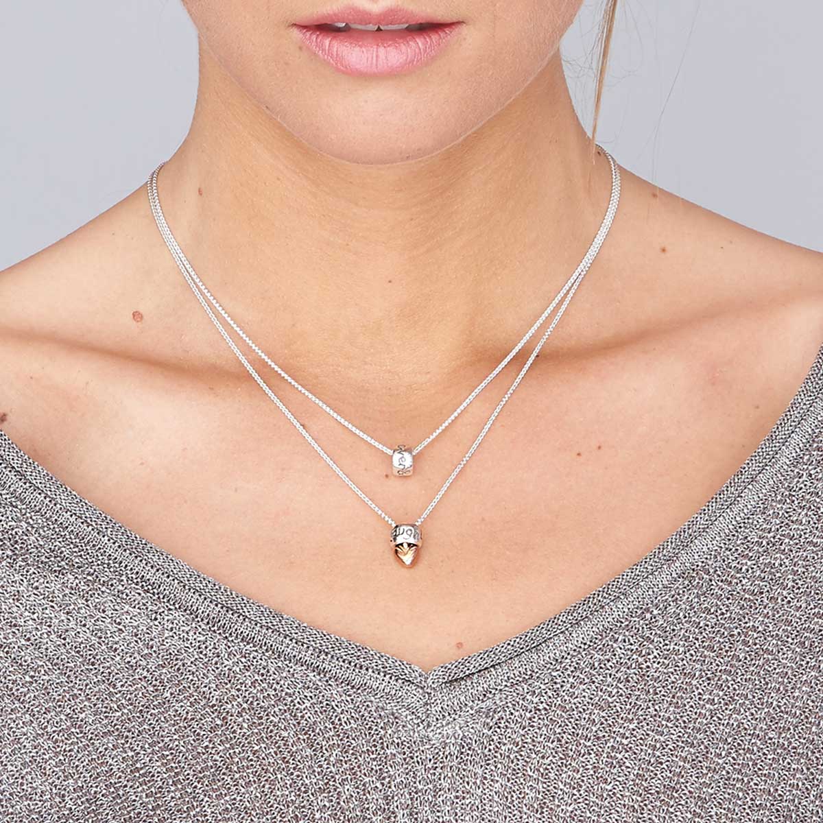 Mojo Heart Charm Bead Necklace silver rose gold gold UK designer Scarlett Jewellery