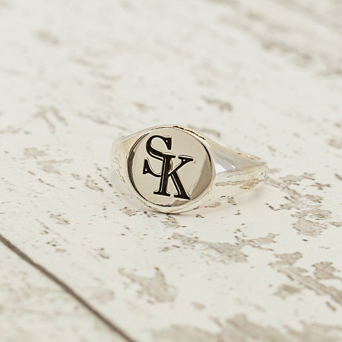 monogram overlapping intials sterling silver signet ring for men off the map jewellery UK