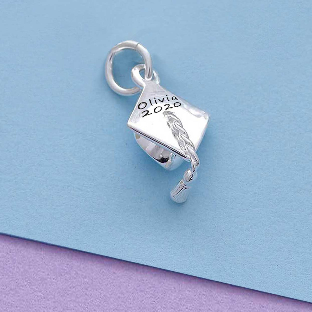 engraved silver mortar board charm gift for graduation