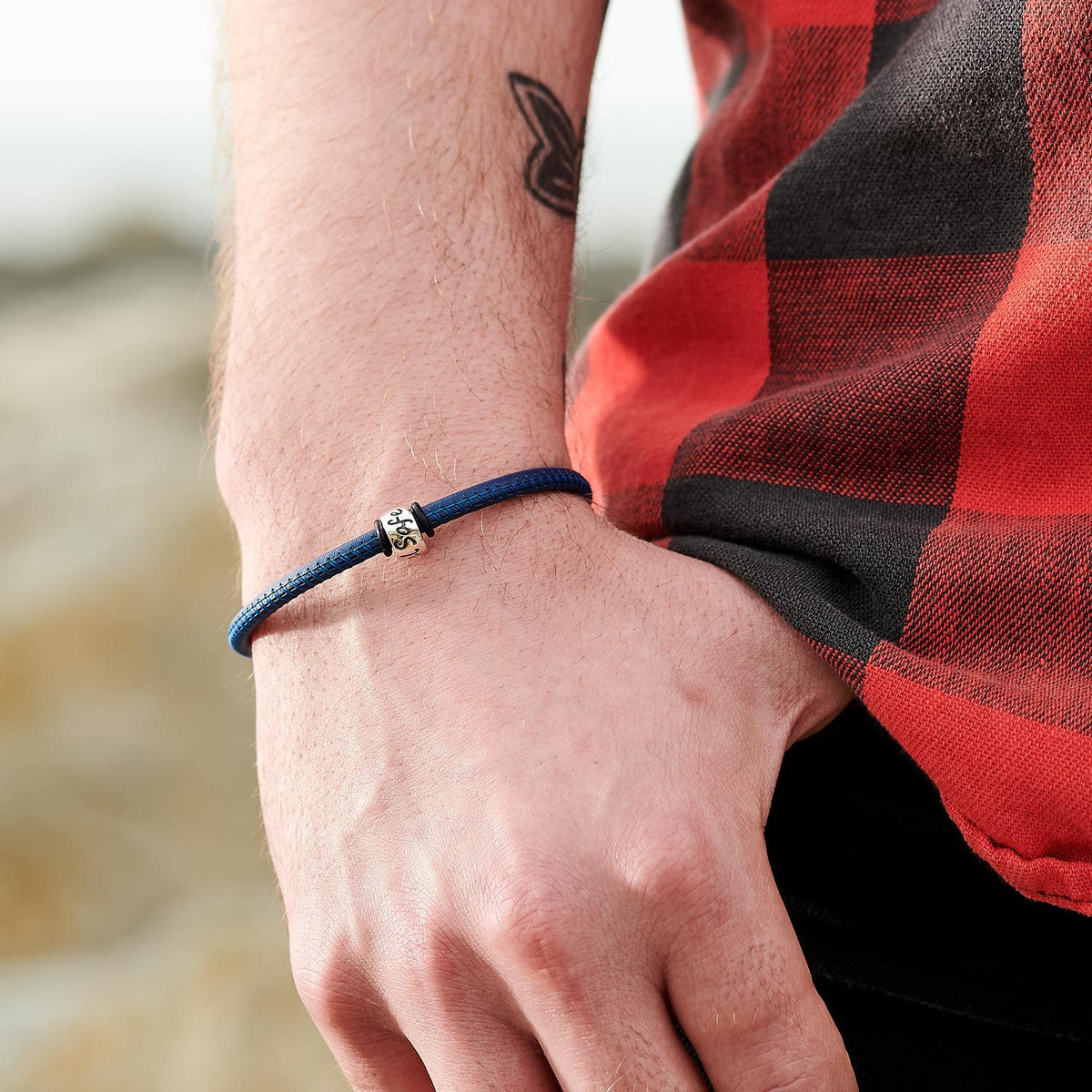 Travel Safe Silver Mens Leather Bracelet - alternative travel gift from Off The map Brighton