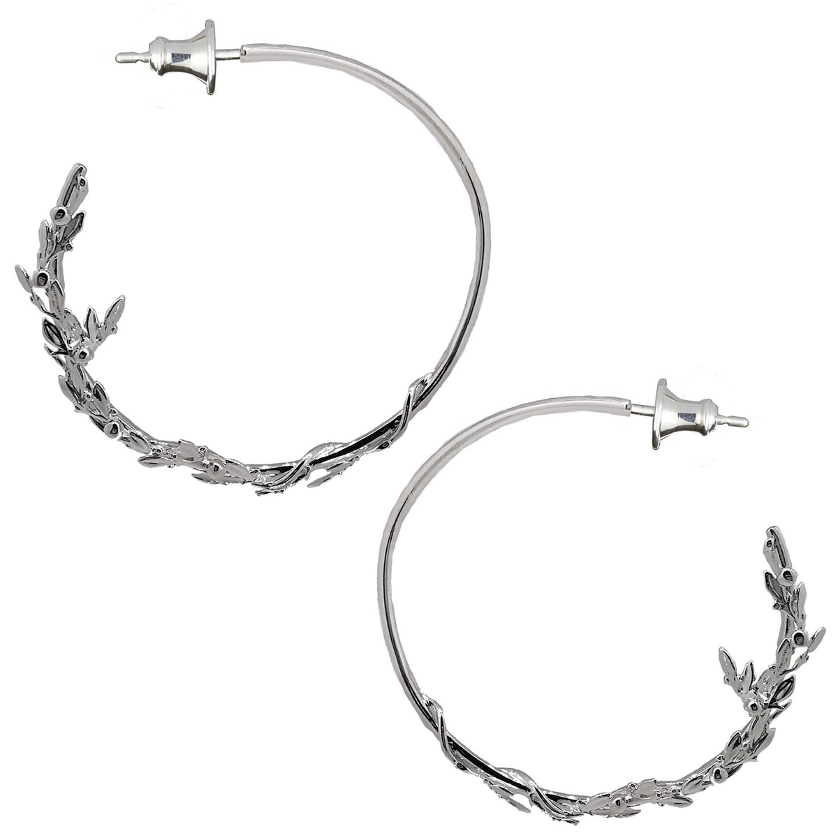 Olive Branch Silver Hoop Earrings