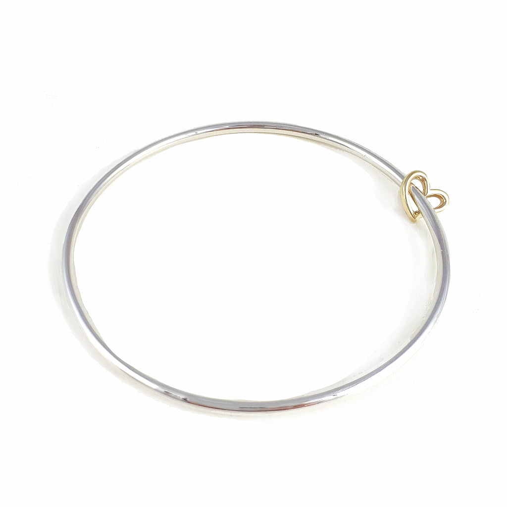 Solid silver and gold open heart charm bangle designer bracelet Scarlett Jewellery