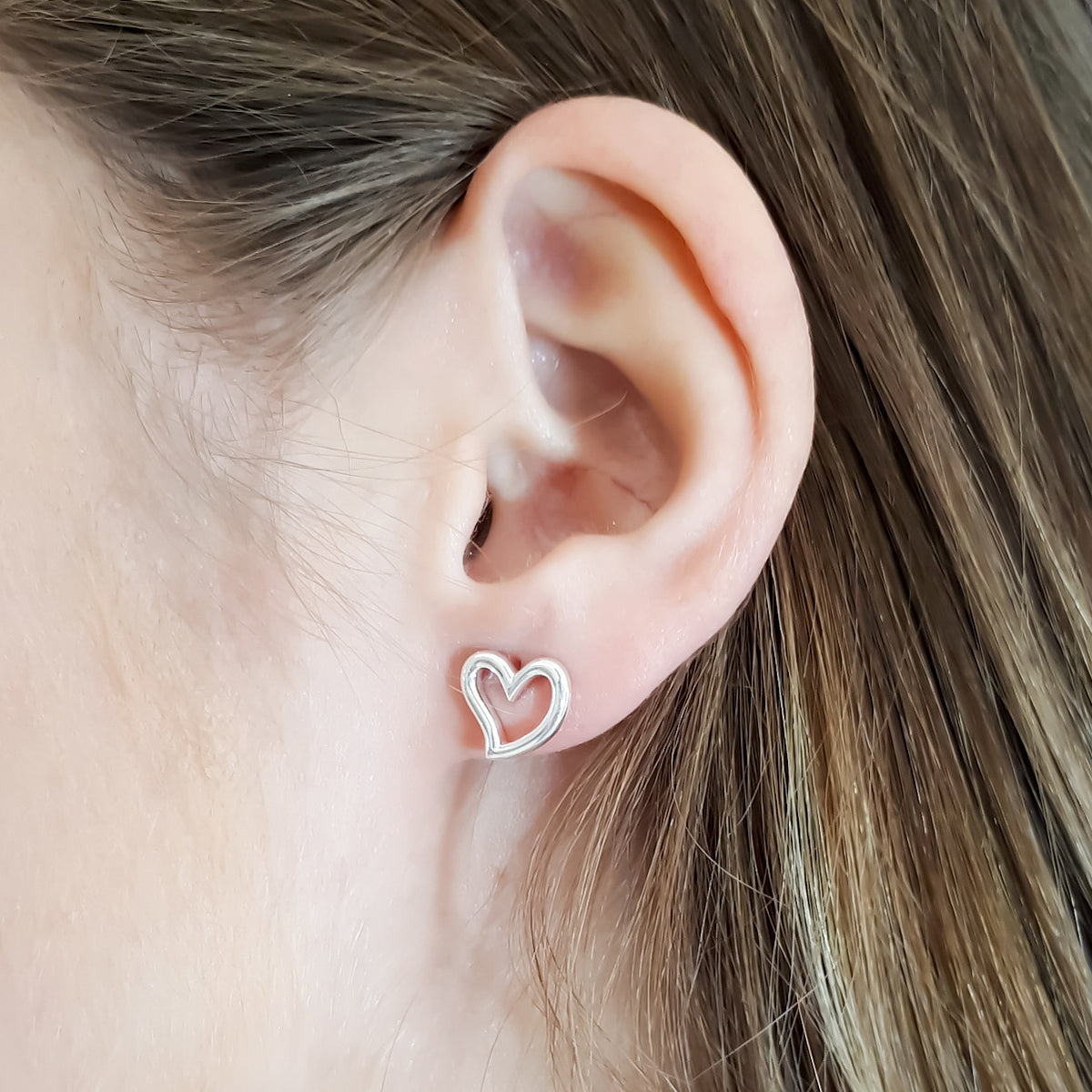 Open Heart Silver Stud Earrings Scarlett Jewellery
