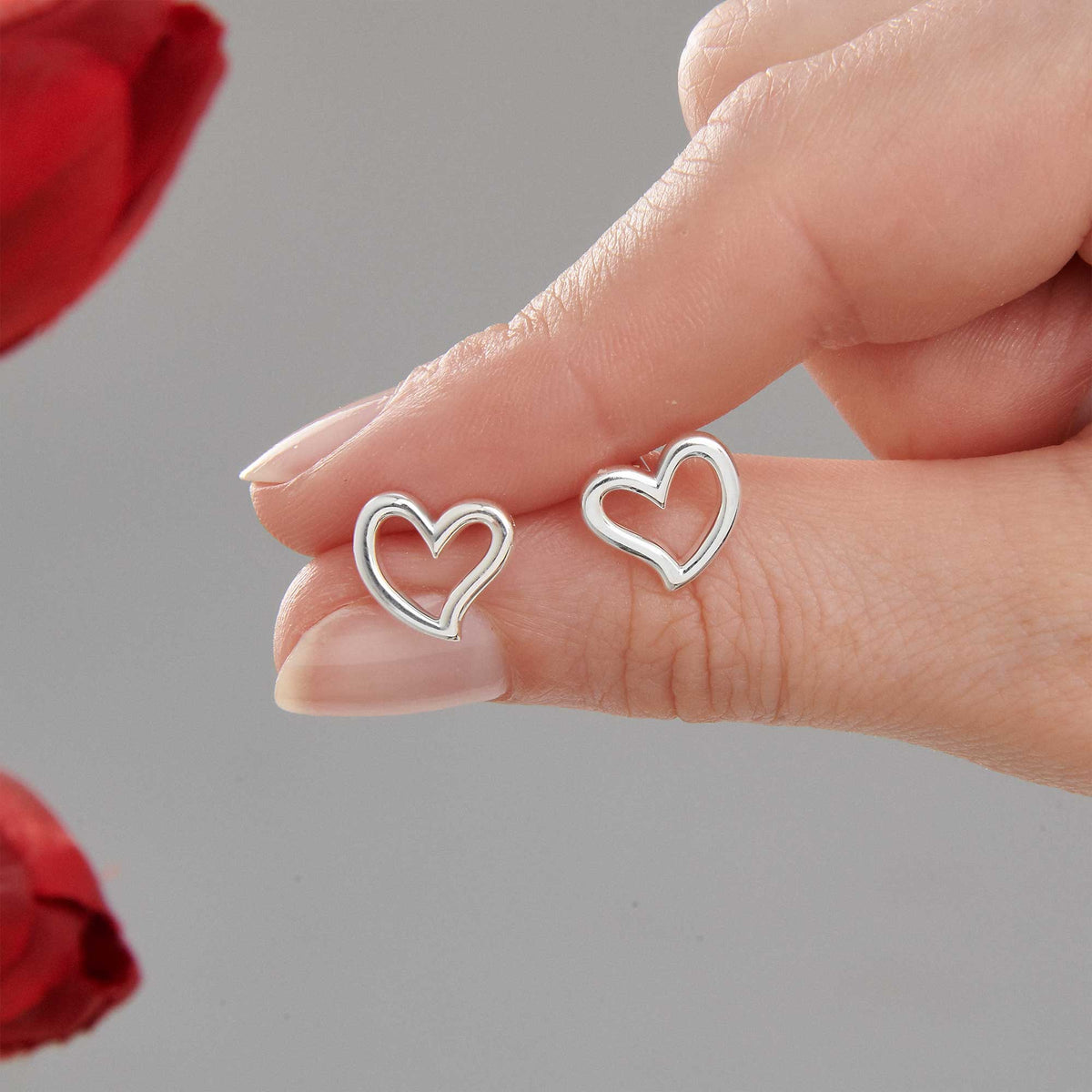 solid silver open heart stud earrings for women gift for girlfiend wife