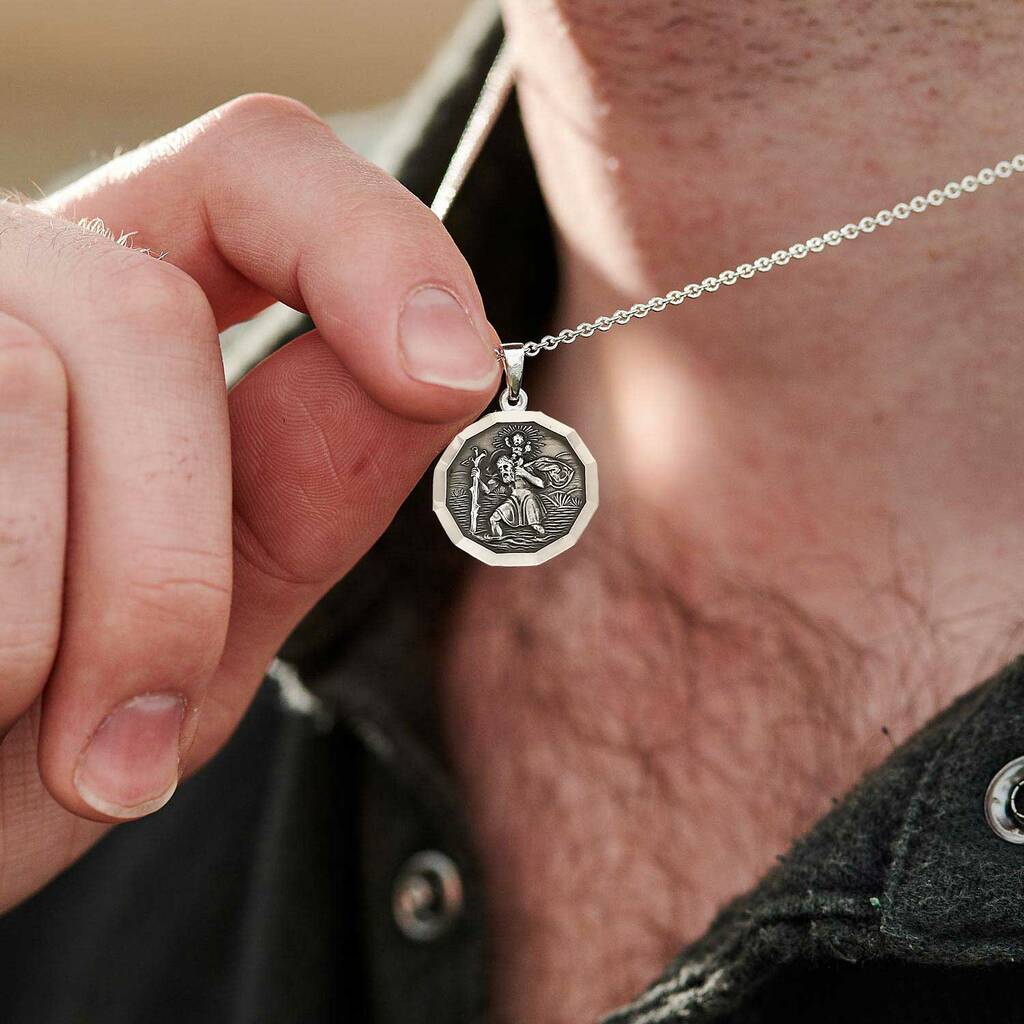 mens dodecagon 12 sided Saint Christopher pendant