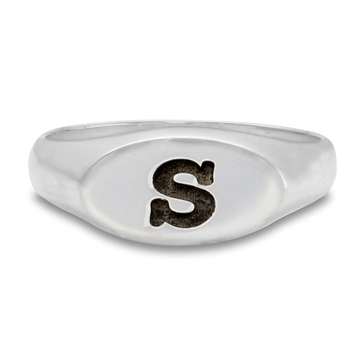 Oval Initial Silver Signet Ring