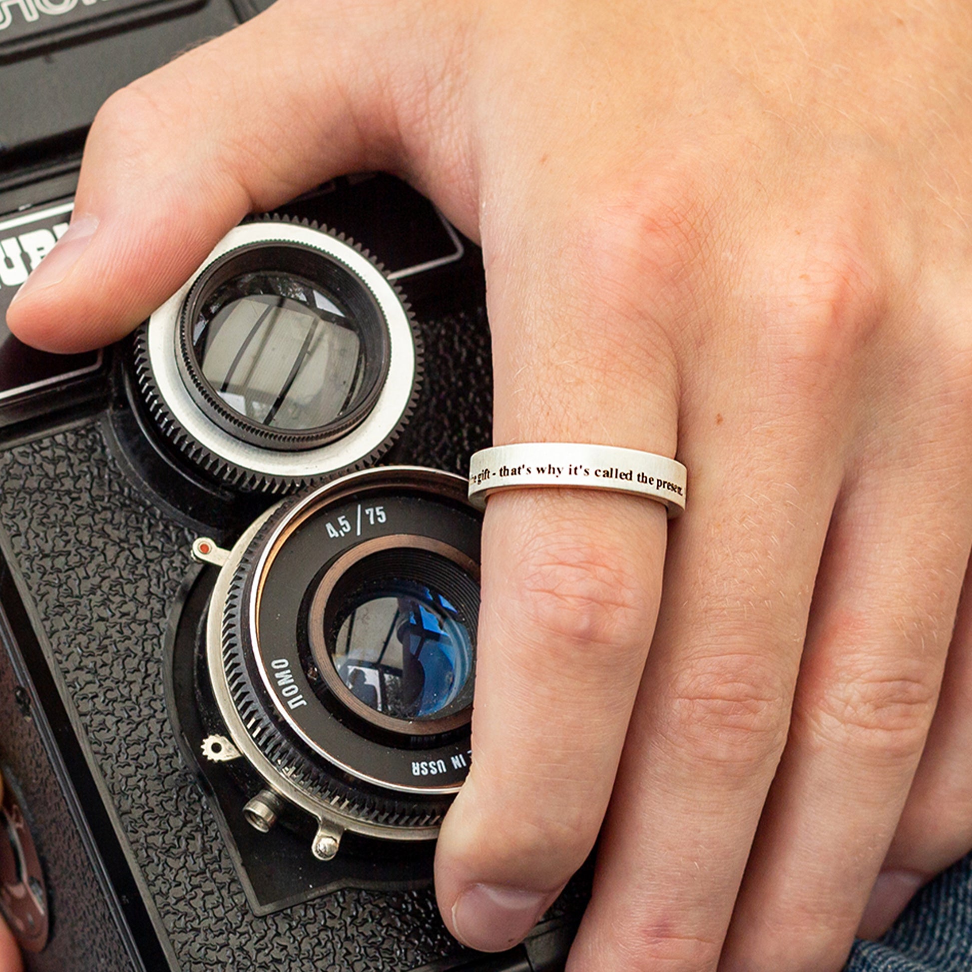 engraved ring lower edge custom message ring sterling silver gift for him birthday