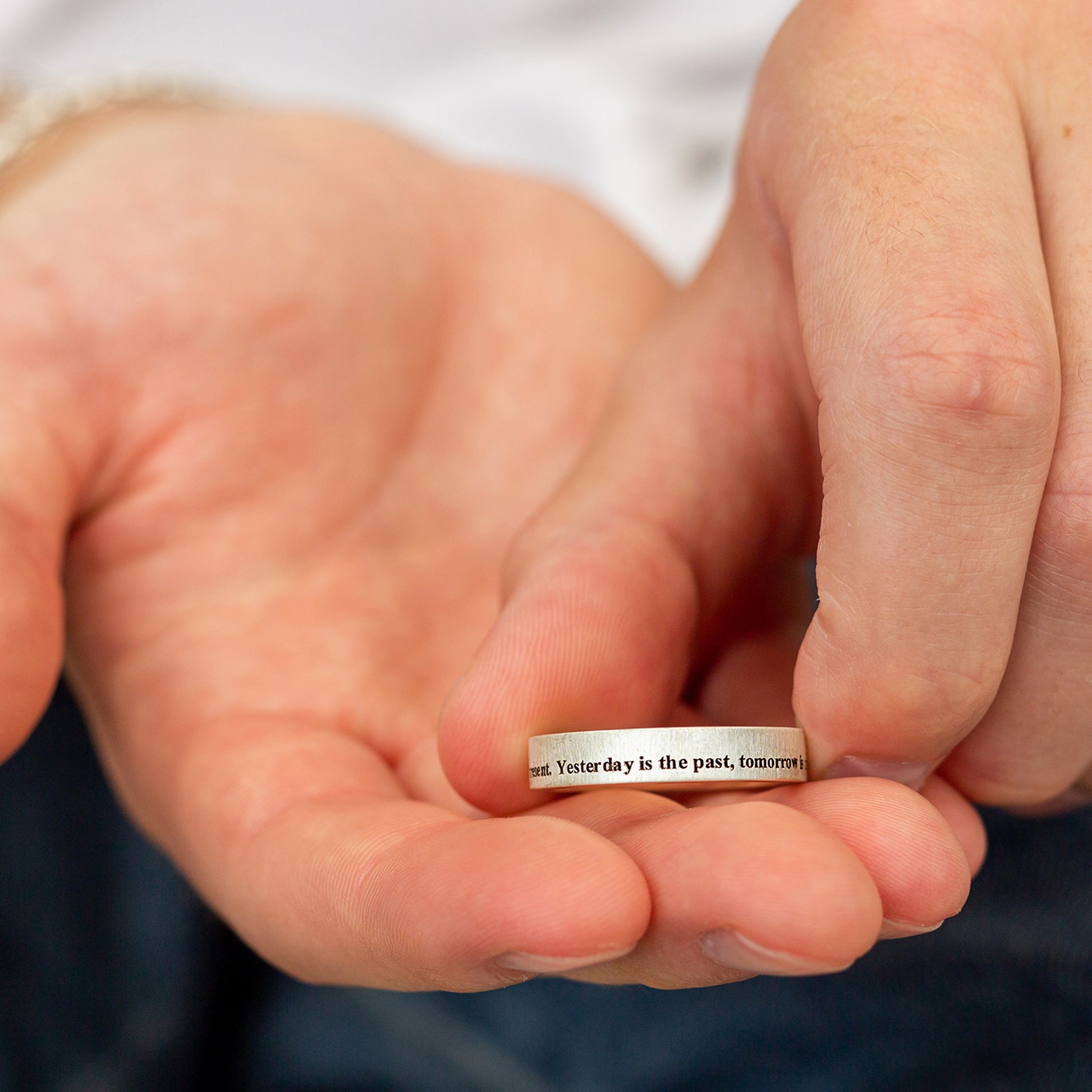 engraved ring lower edge custom message ring sterling silver gift for him alternative wedding ring