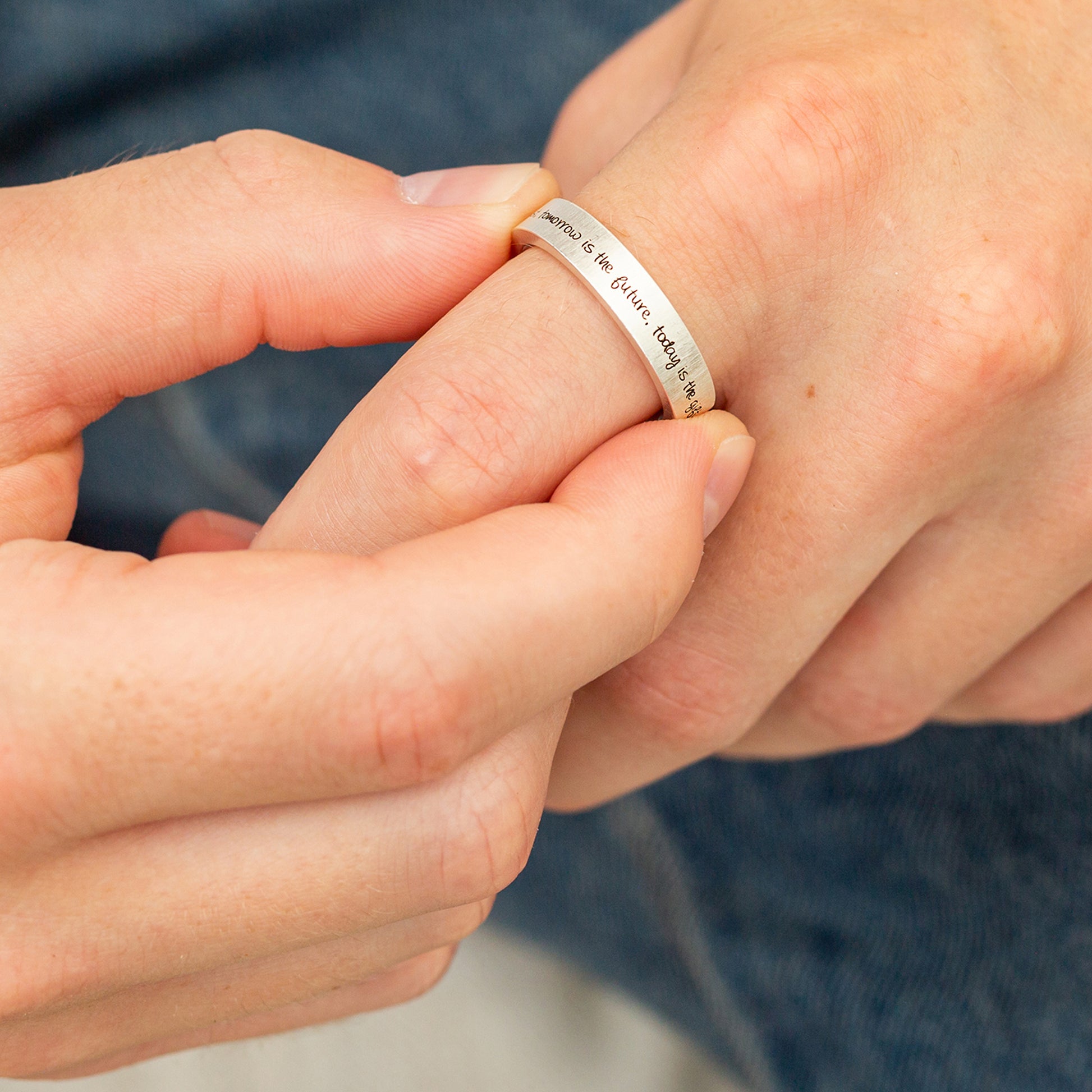 engraved ring lower edge custom message ring sterling silver gift for him anniversary