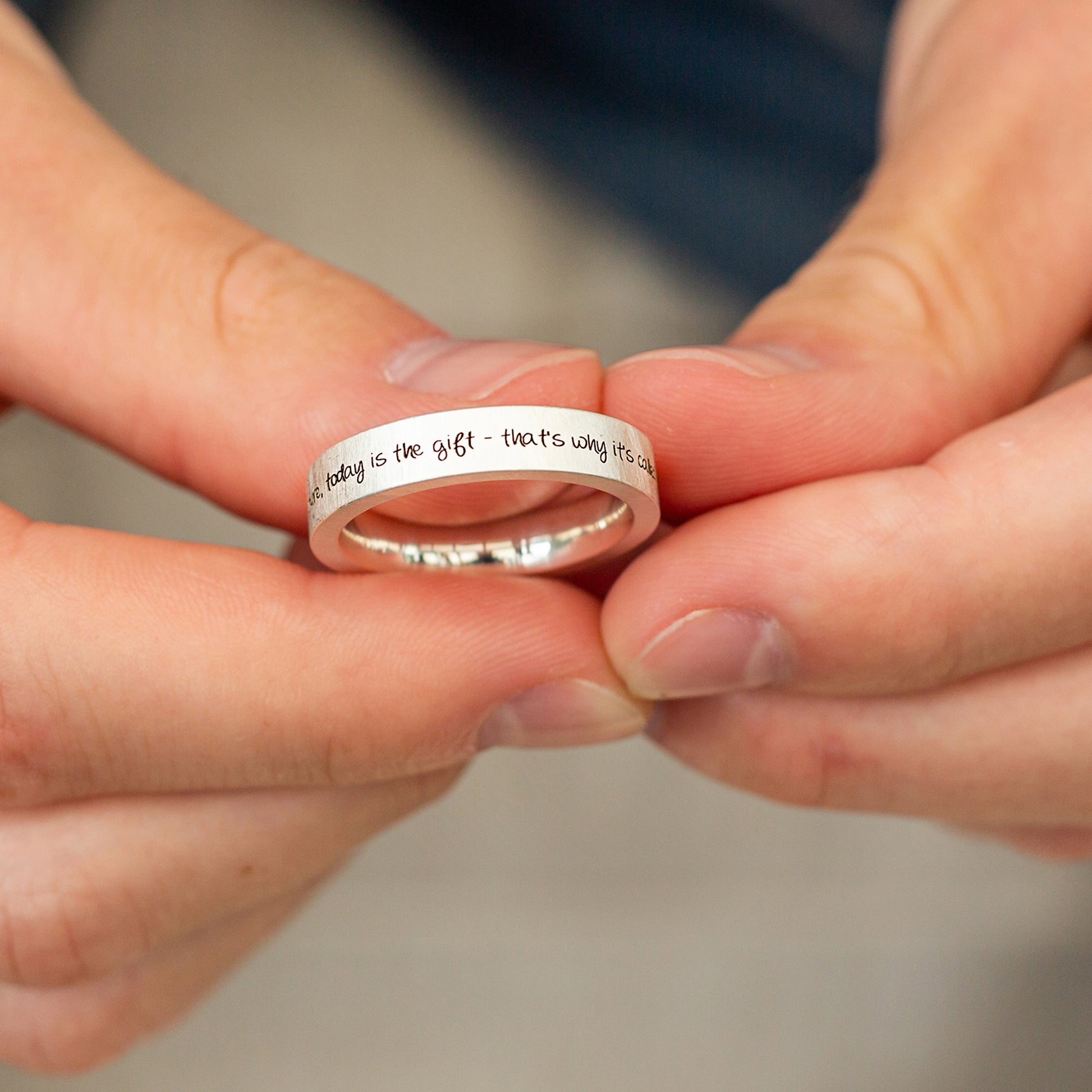 engraved ring round the edge custom message ring sterling silver gift for him Chrismas