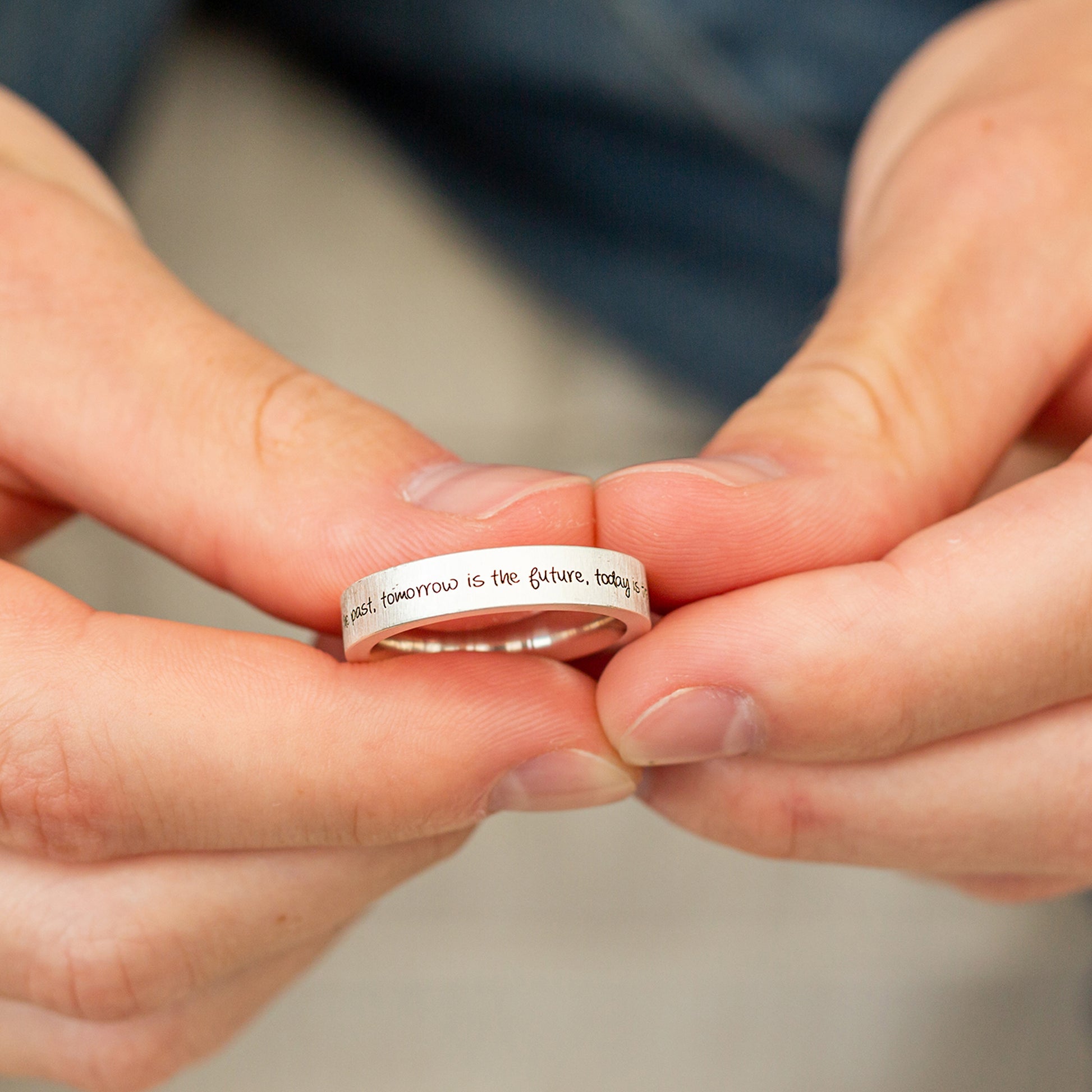 engraved ring lower edge custom message ring sterling silver gift for him Chrismas