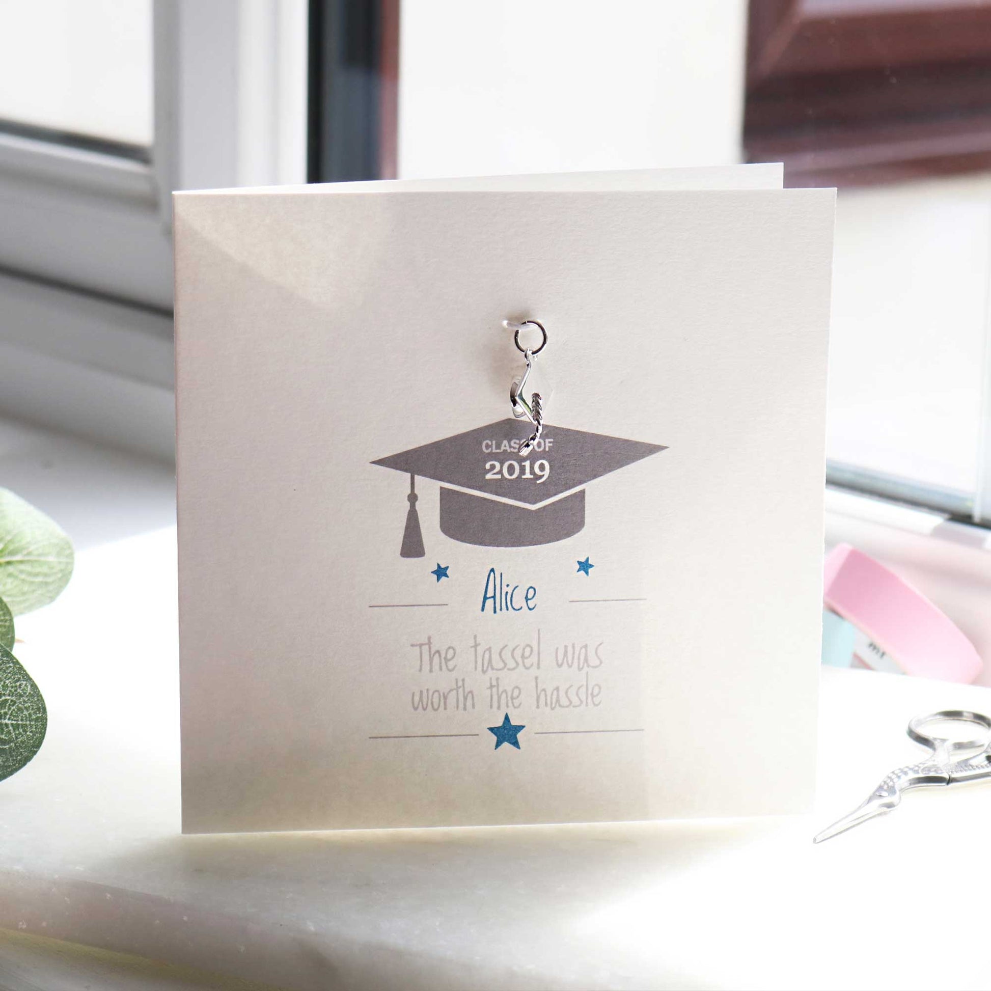 Mortar Board Charm Personalised Graduation Gift Card Scarlett Jewellery