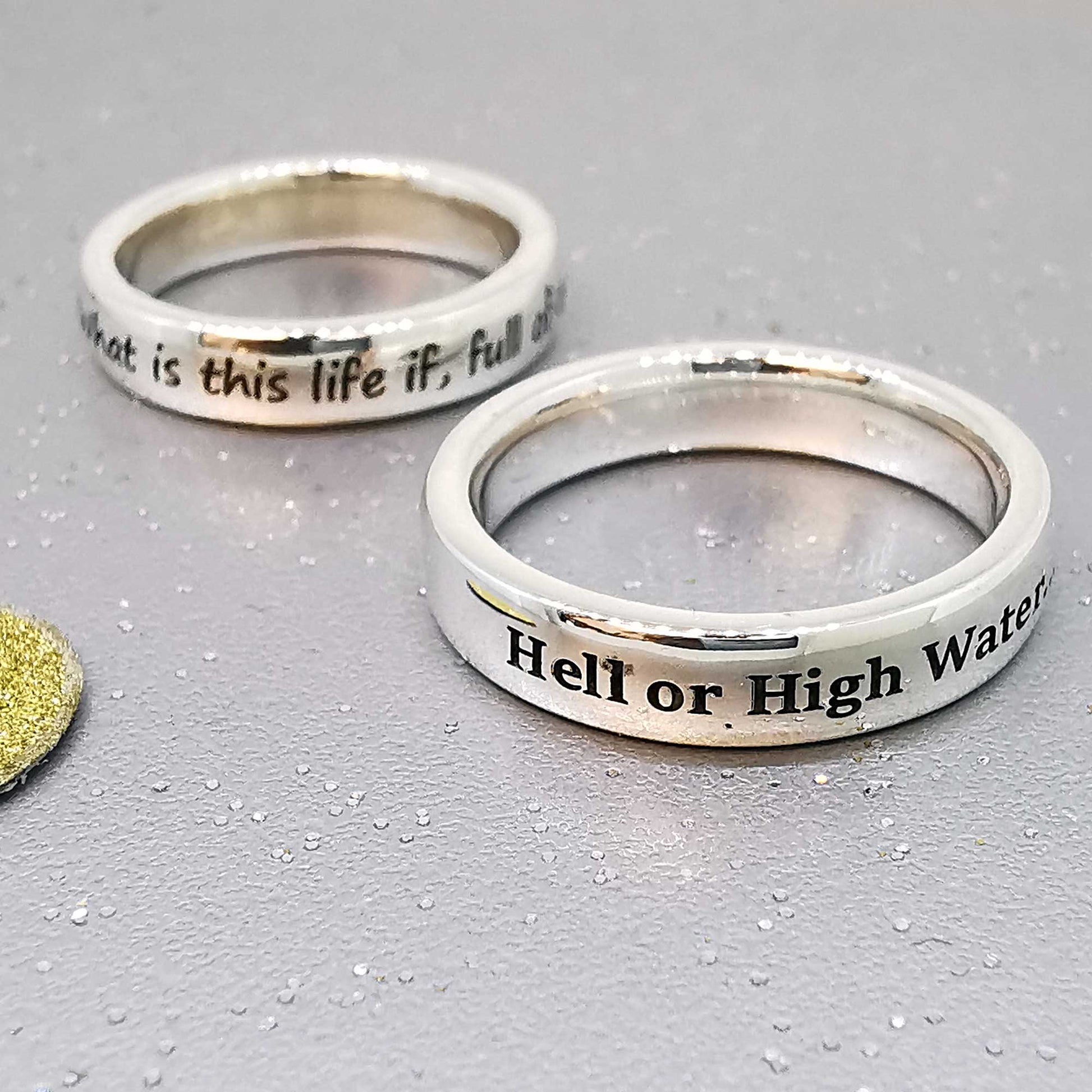 personalised unisex silver ring engraved with custom message