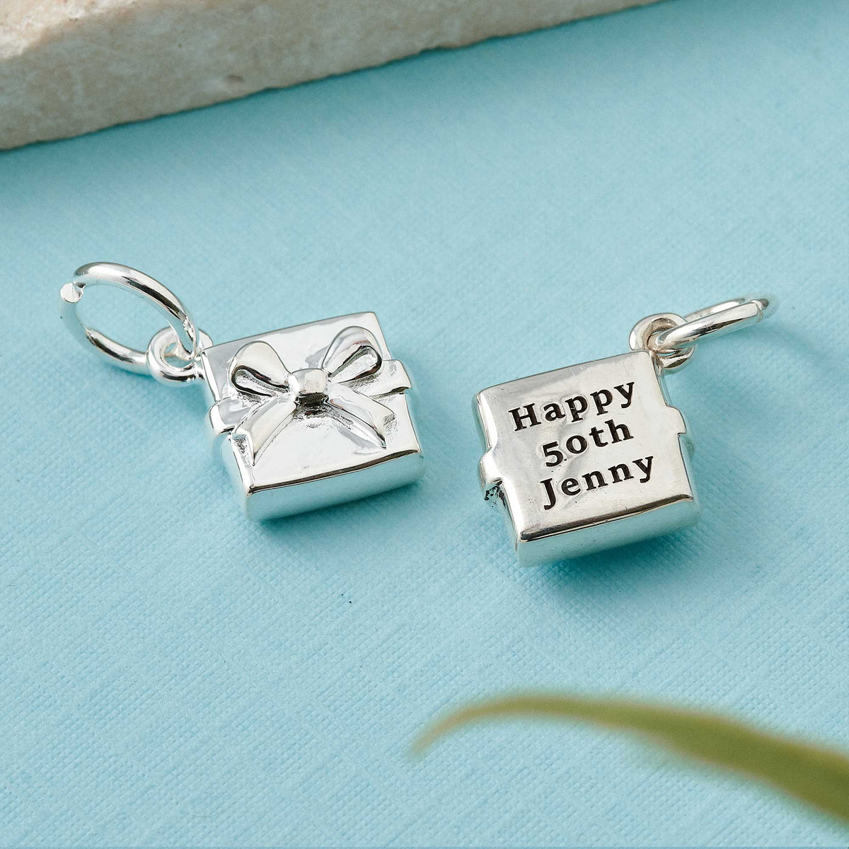personalised gift wrapped box charm solid silver engraved 50th birthday present idea for friend