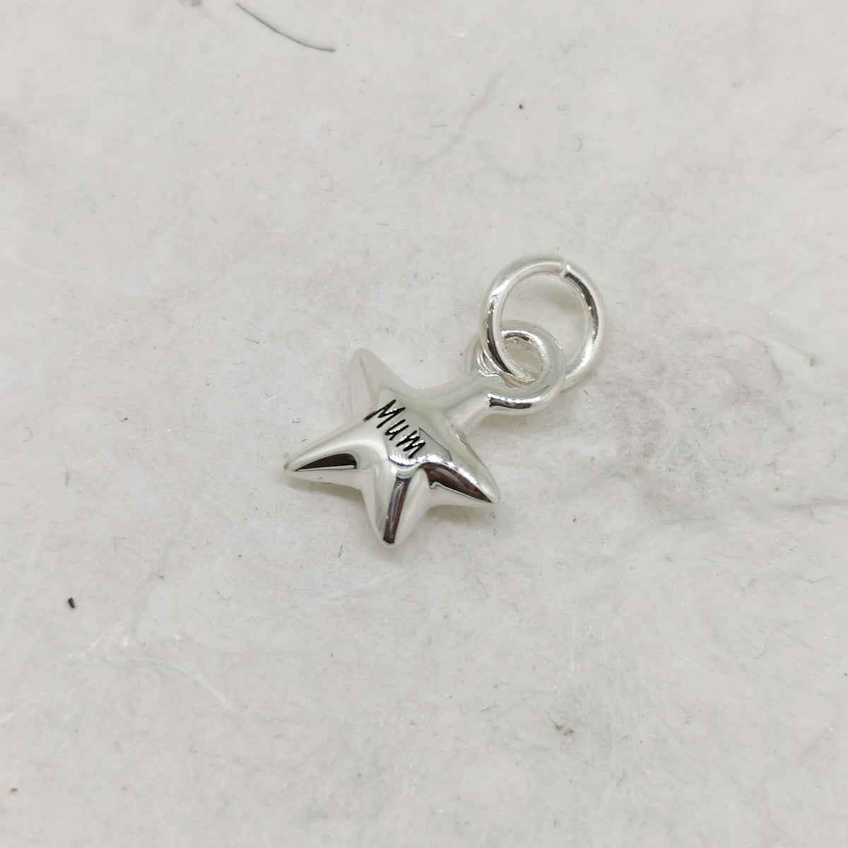 personalised silver star charm engraved with mum