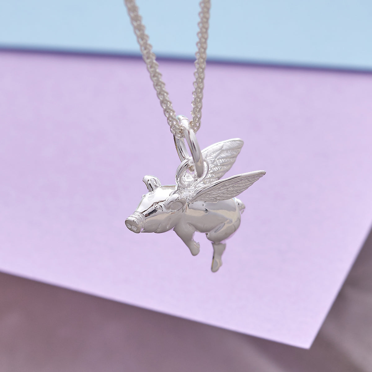 Pigs Might Fly Silver Charm Flying pig necklace
