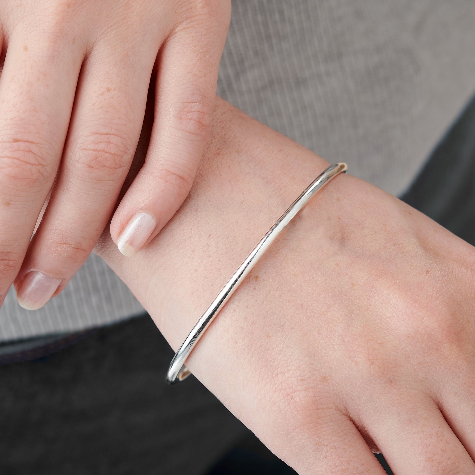 plain 3mm wide silver bangle for women recycled sterling silver
