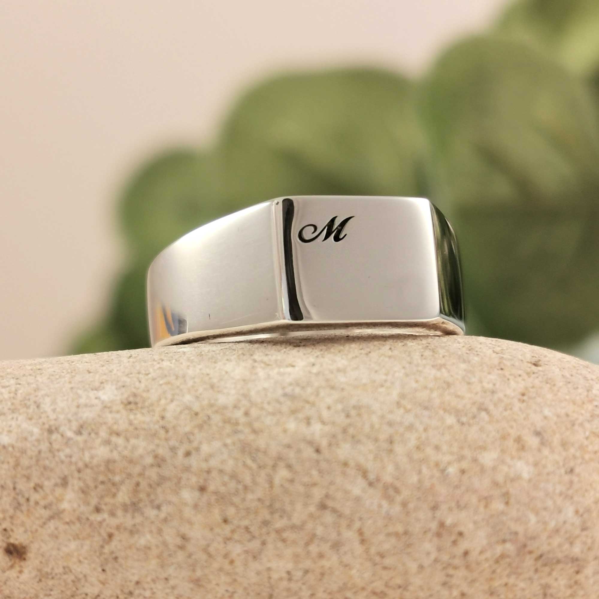 Script Initial Personalised Square Silver Signet Ring - Scarlett Jewellery