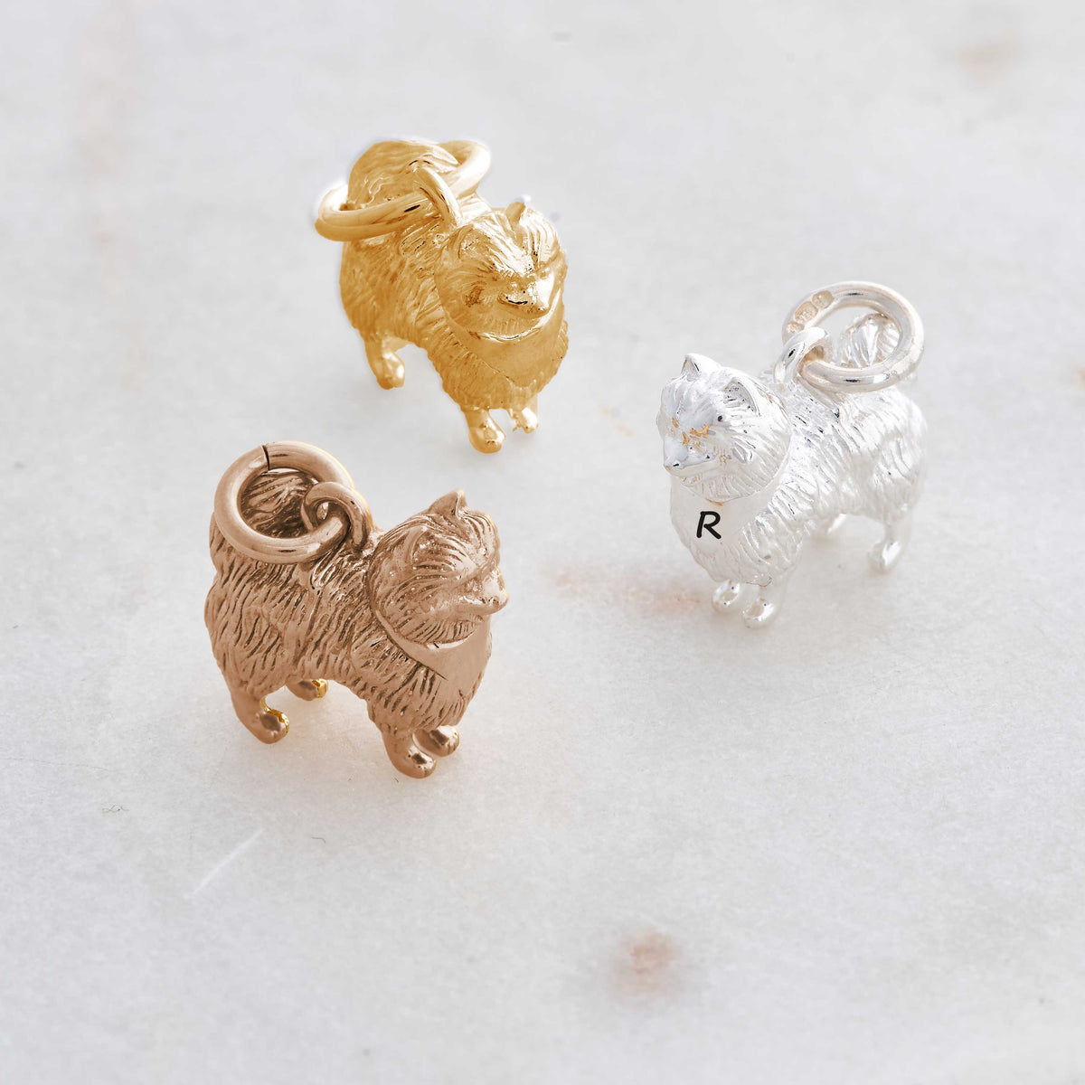 pomeranian silver gold rose gold plated charms