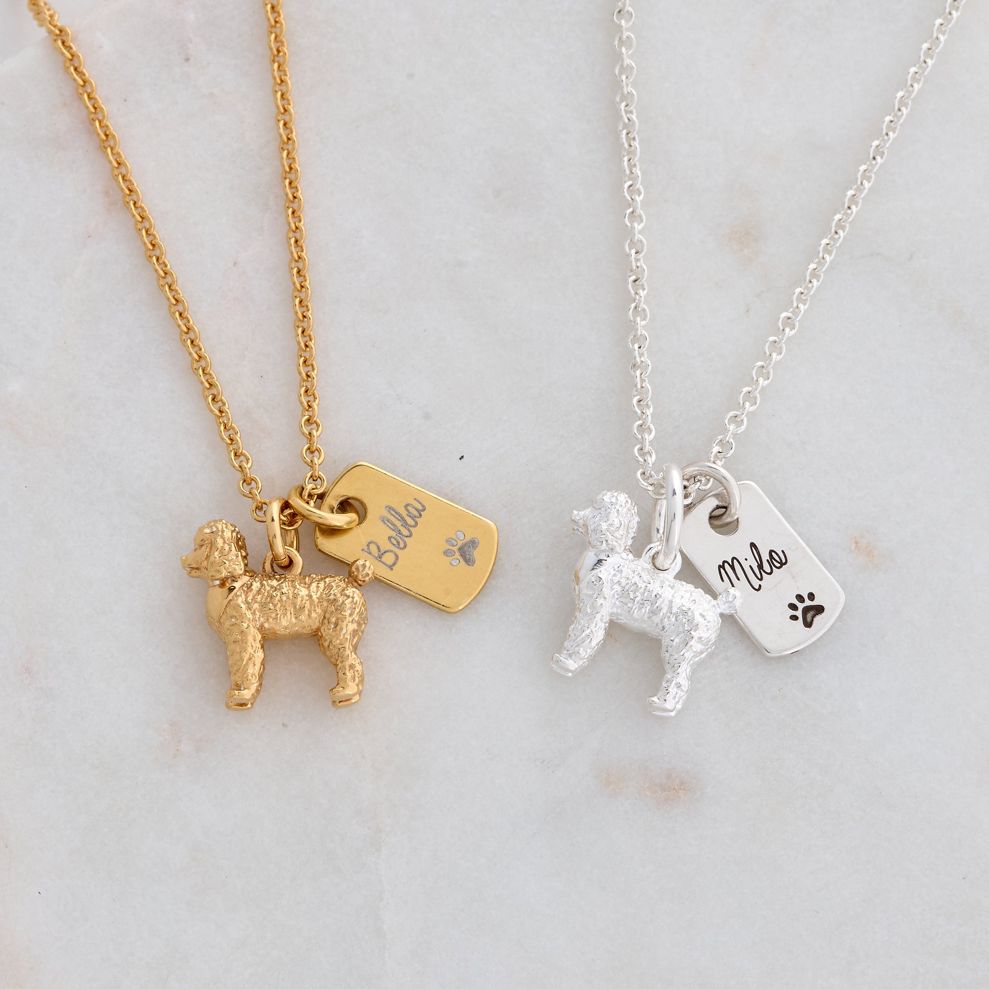 poodle dog silver necklace engraved with name pet loss gift from the dog scarlett jewellery uk
